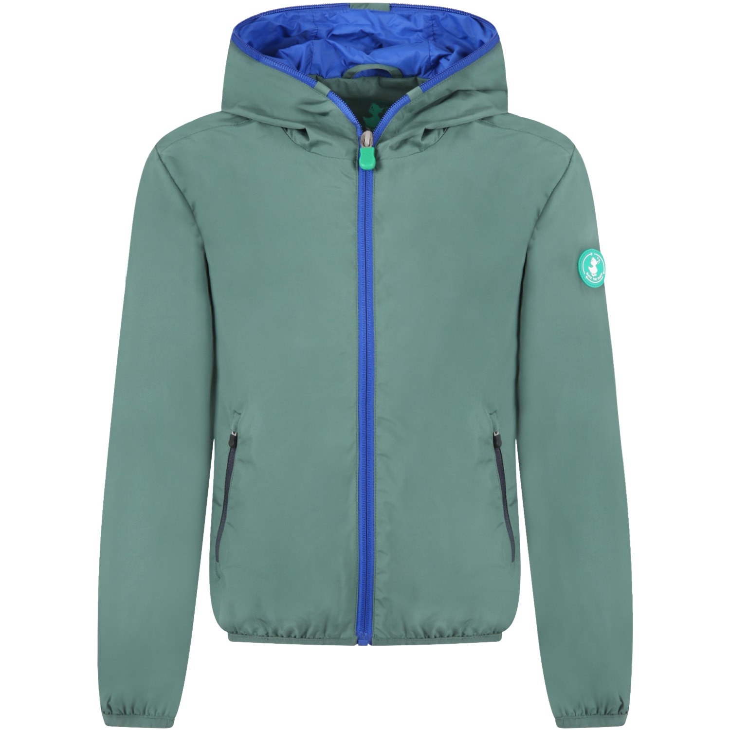 Save the Duck Green Wind Jacket For Boy With Iconic Logo