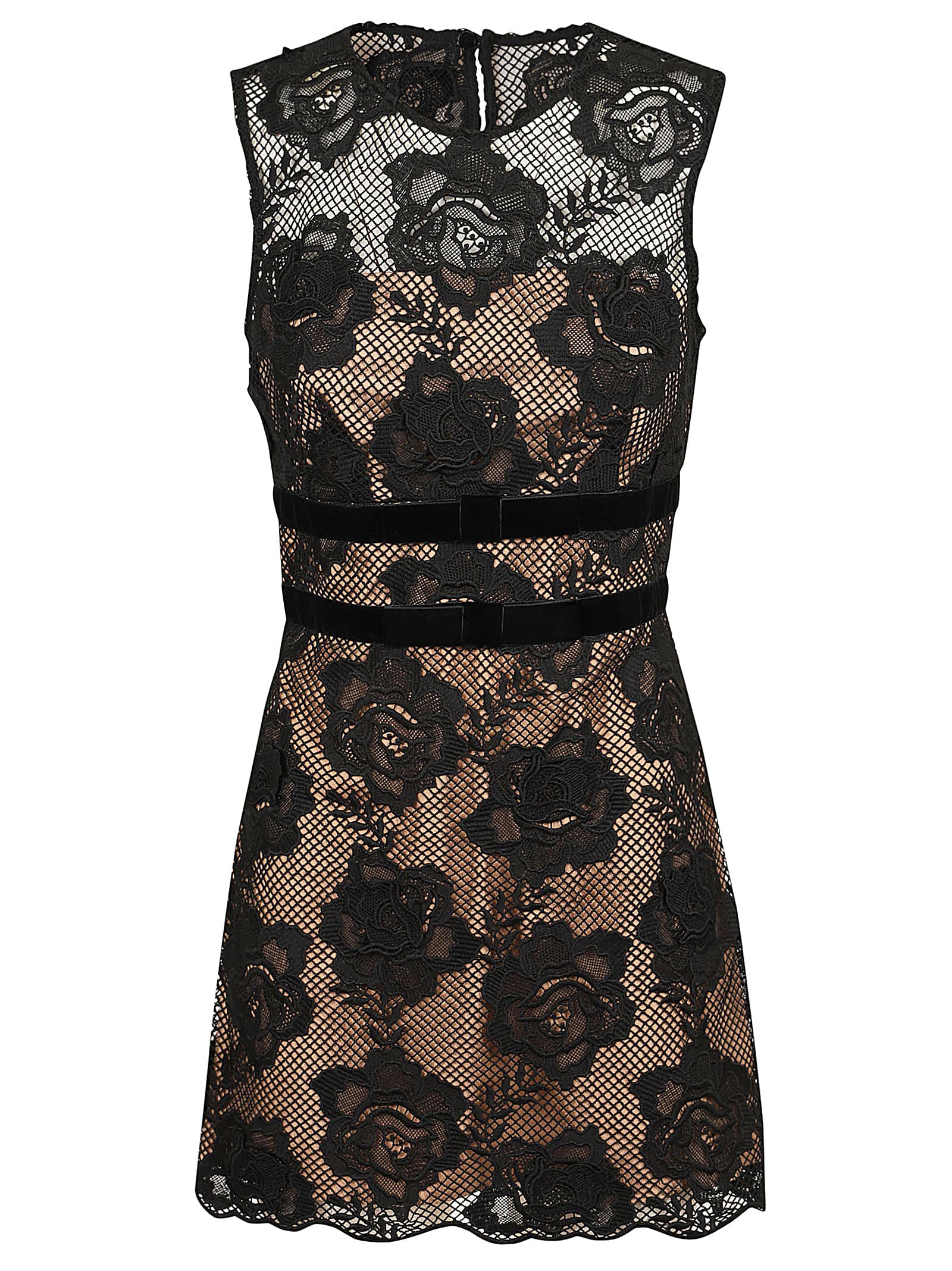 Shop Self-portrait Black Lace Velvet Bow Mini Dress