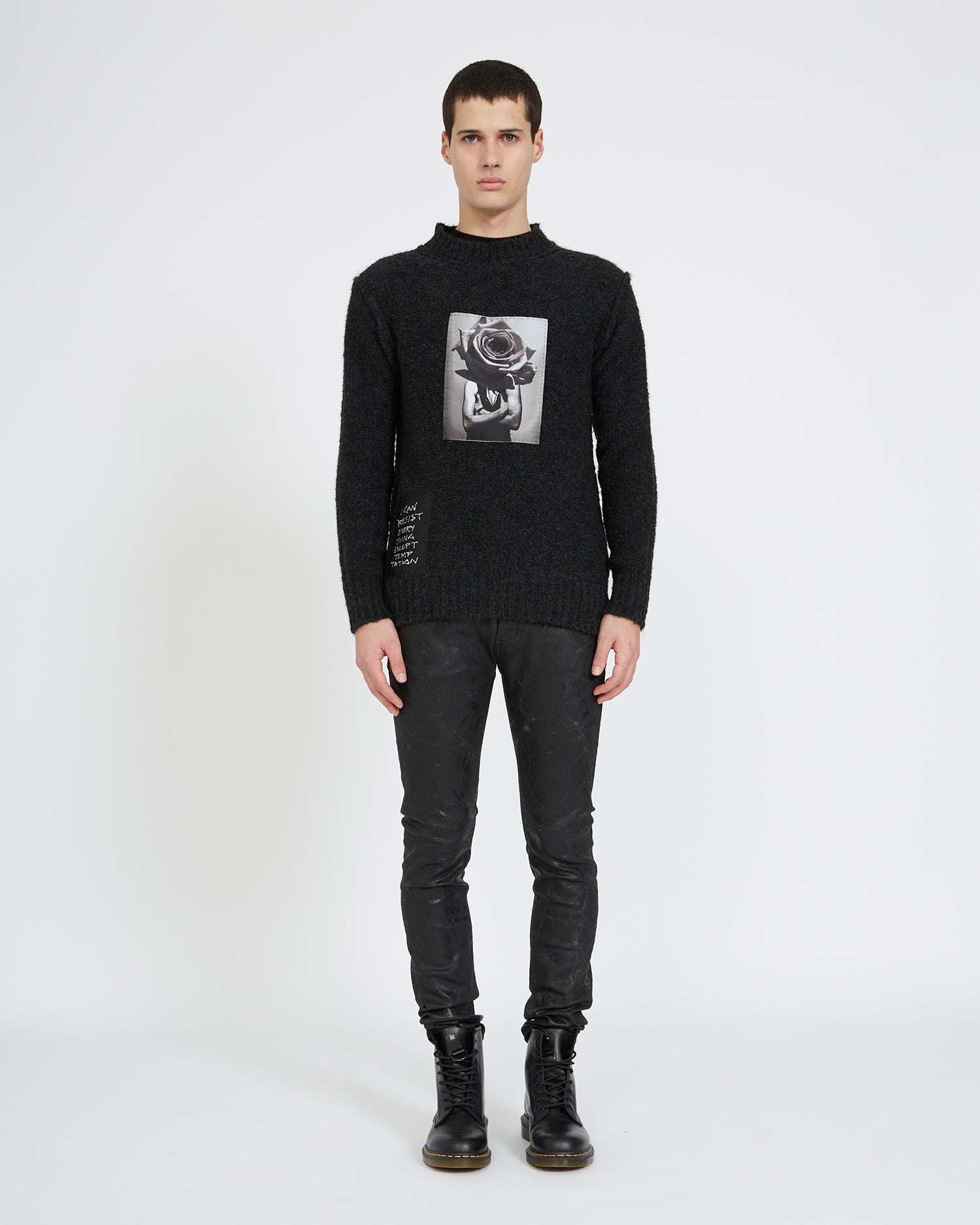 Shop John Richmond Half High-neck Sweater With Front Print. In Nero