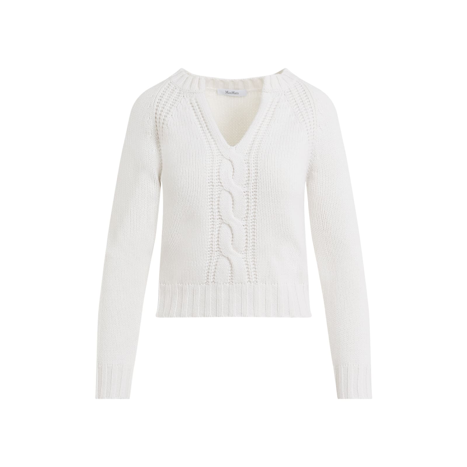 Shop Max Mara Cancan V-neck Cable Sweater In Crema