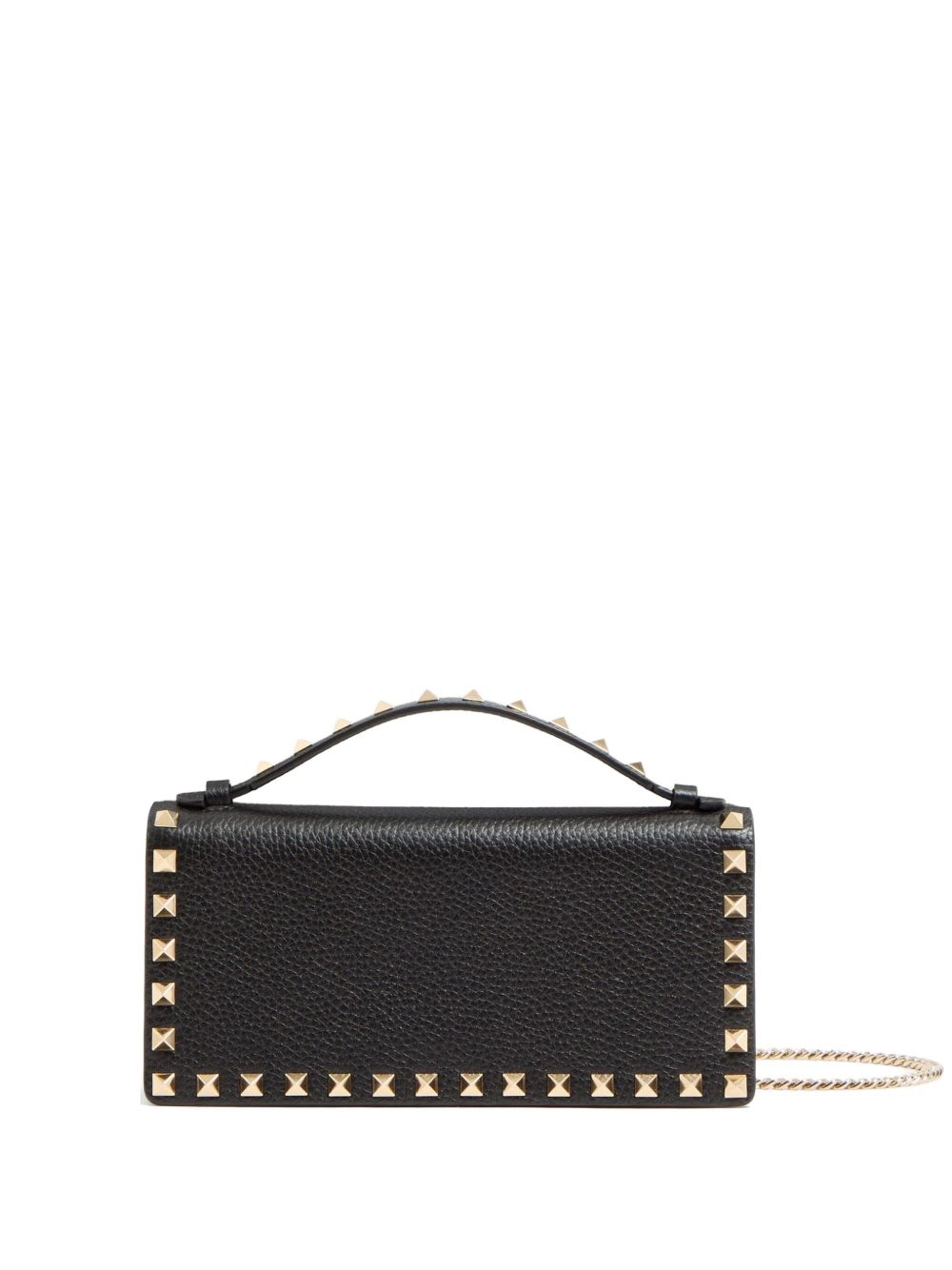 Valentino Rockstud Leather Wallet On Chain In Black