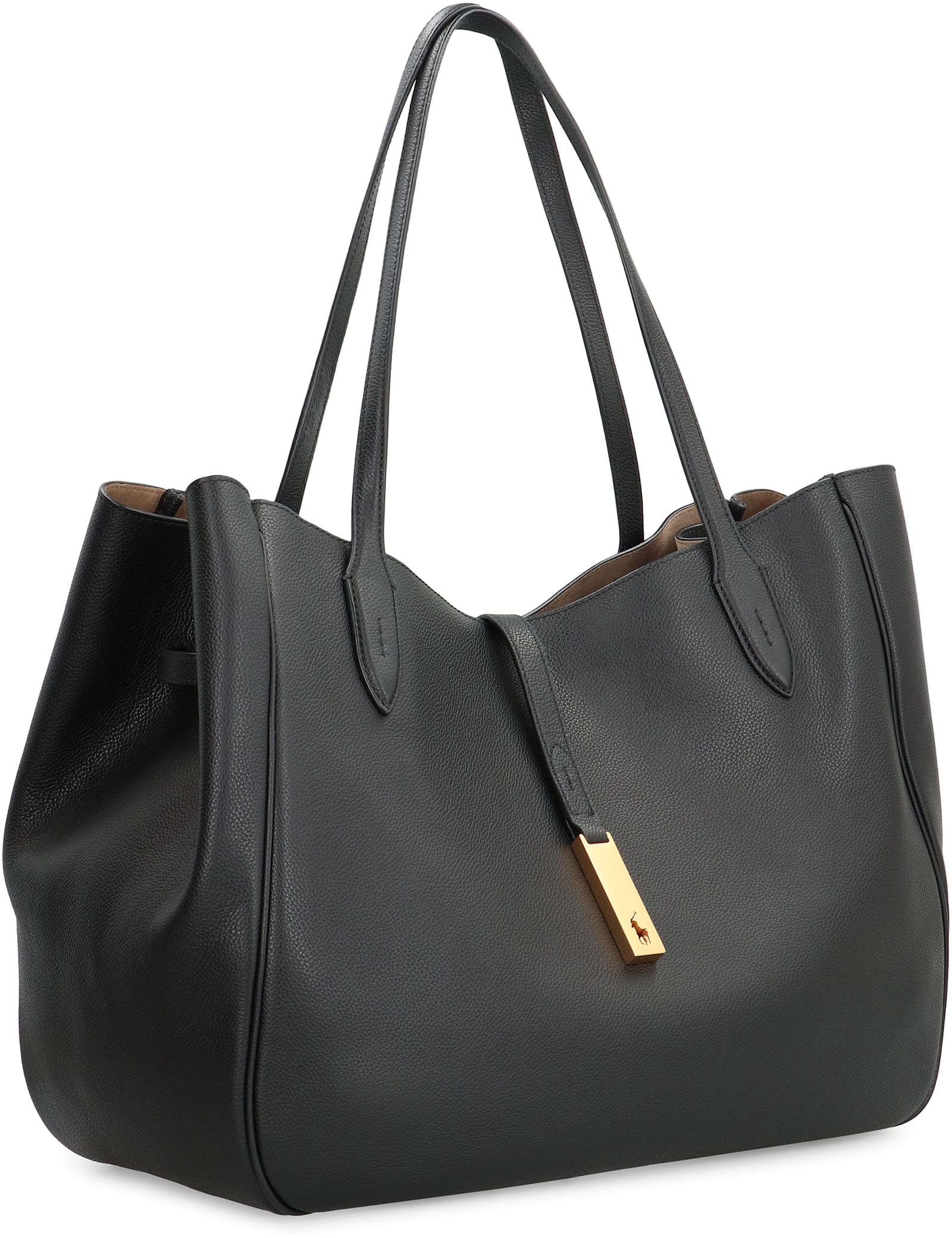 Shop Polo Ralph Lauren Polo Id Leather Tote In Black