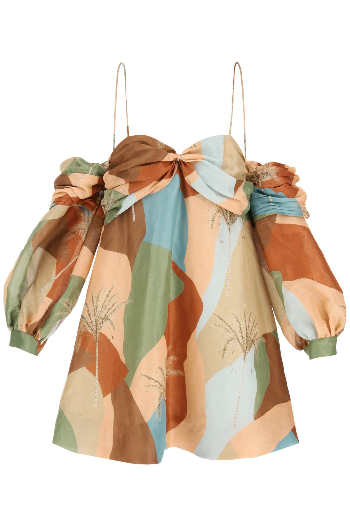 Shop Raquel Diniz Abby Linen Silk Mini Dress In Acqua Sunset