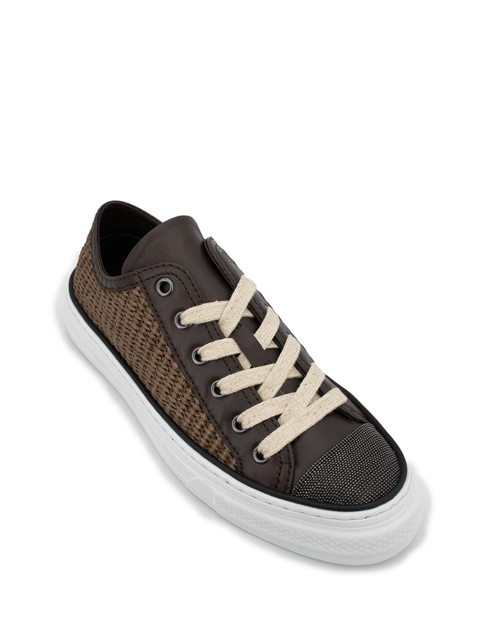 Brunello Cucinelli Luxe Woven Texture Sneakers In Ice