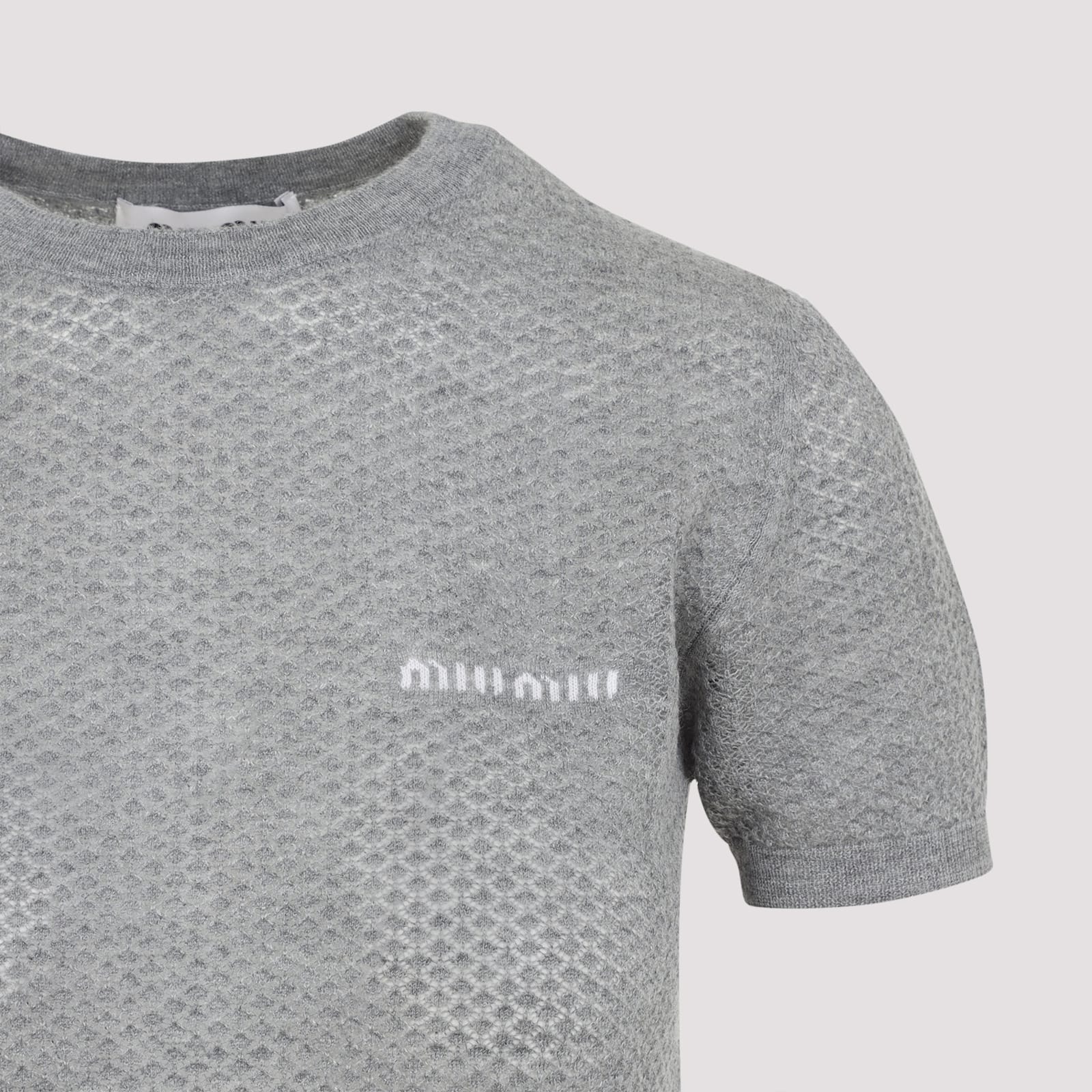 Miu Miu Textured Pattern Cashmere T-shirt In Gray