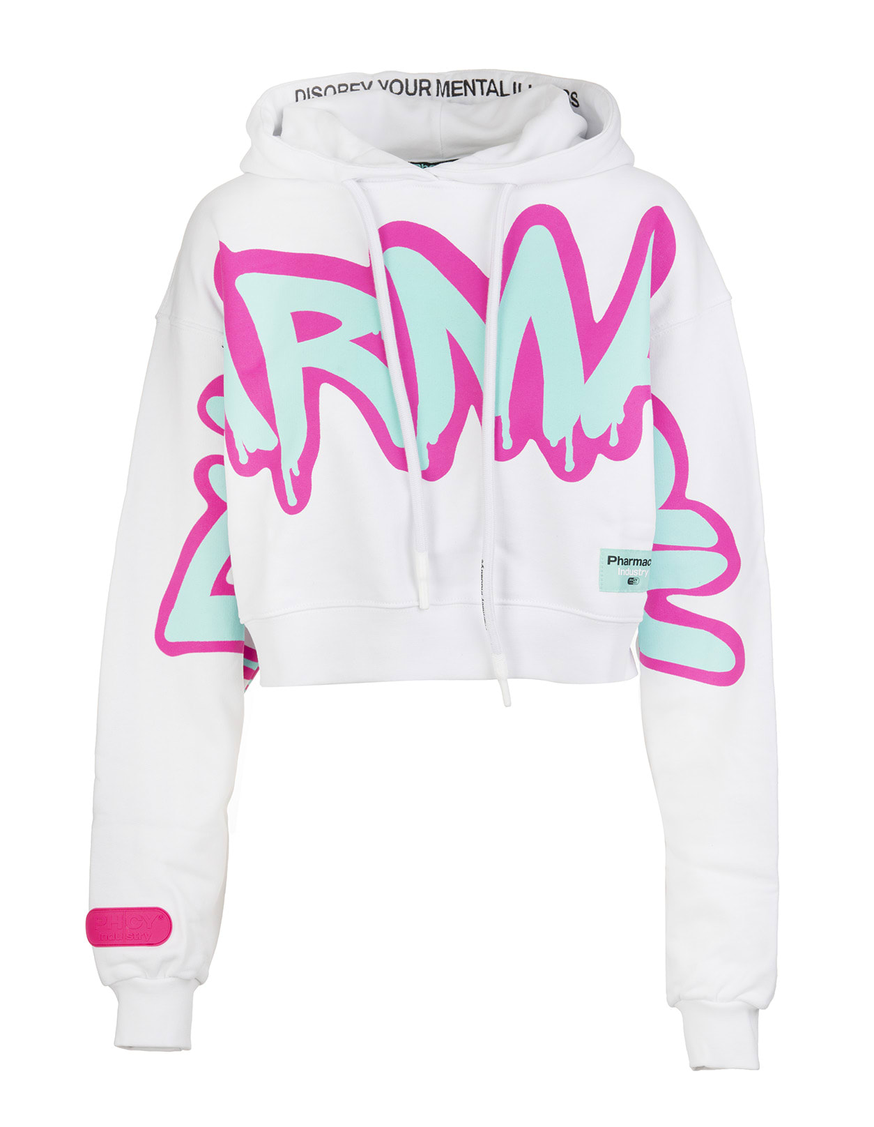 Pharmacy Industry Woman White Crop Hoodie With Graffiti Logo