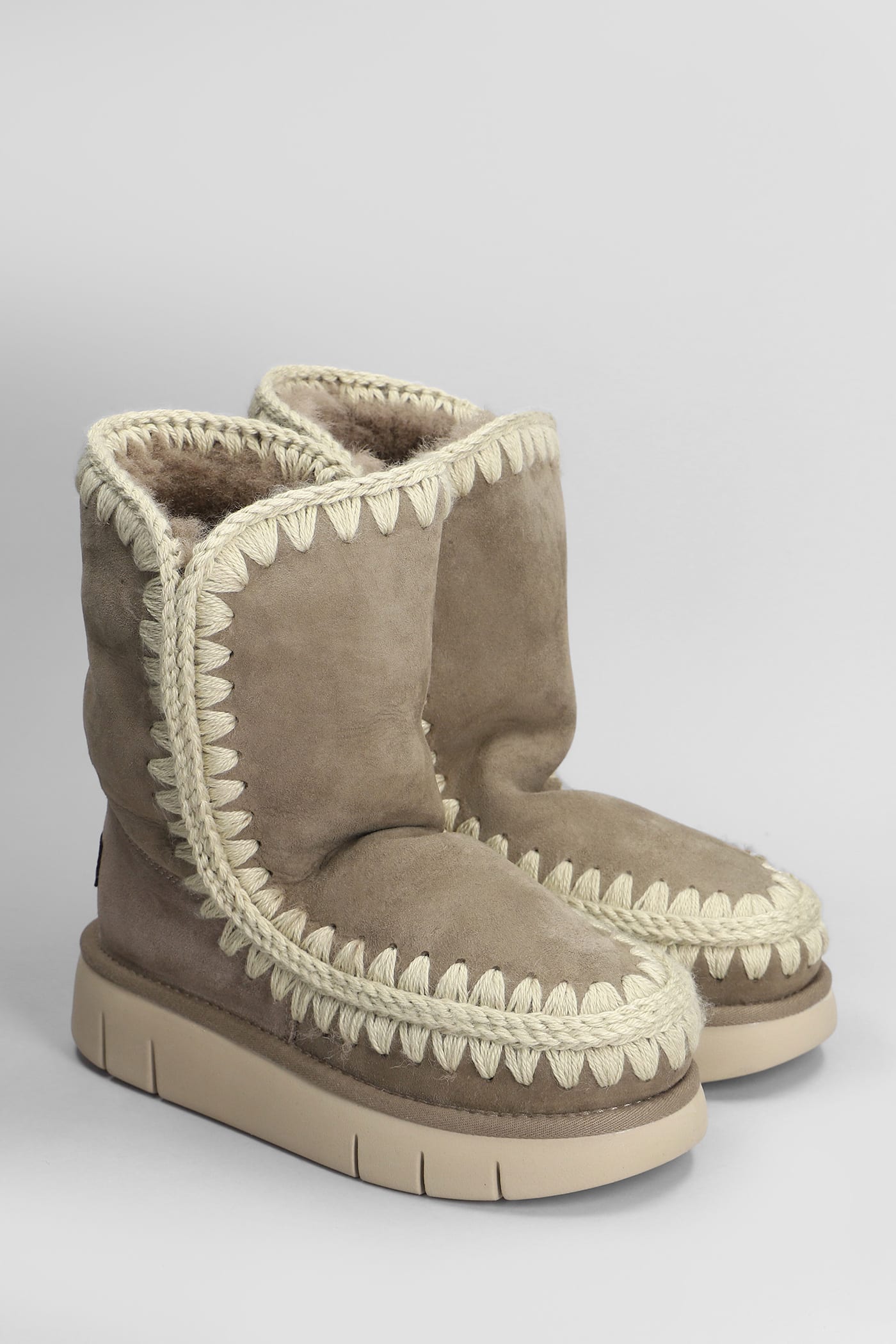 Shop Mou Eskimo Bounce 24 Low Heels Ankle Boots In Grey Suede