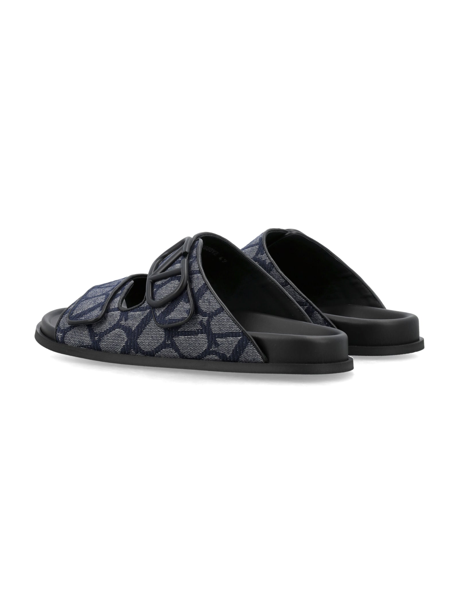 Shop Valentino Vlogo Toile Sandal In Blue/black