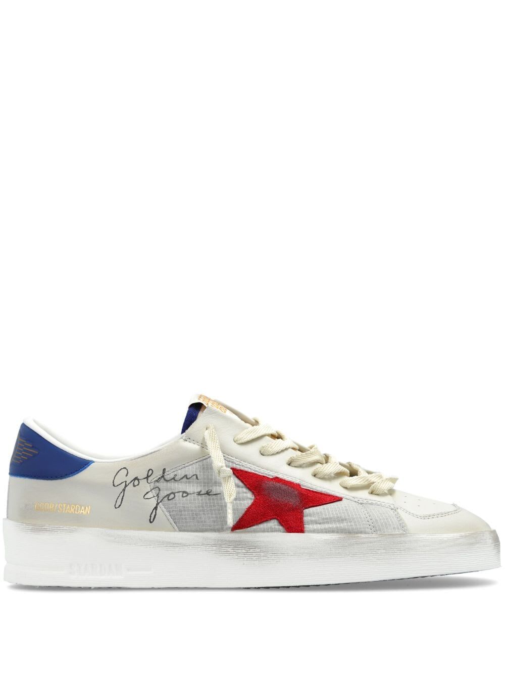 Shop Golden Goose Stardan Nylon And Leather Upper Suede Star Leather Heel In White Blue Red