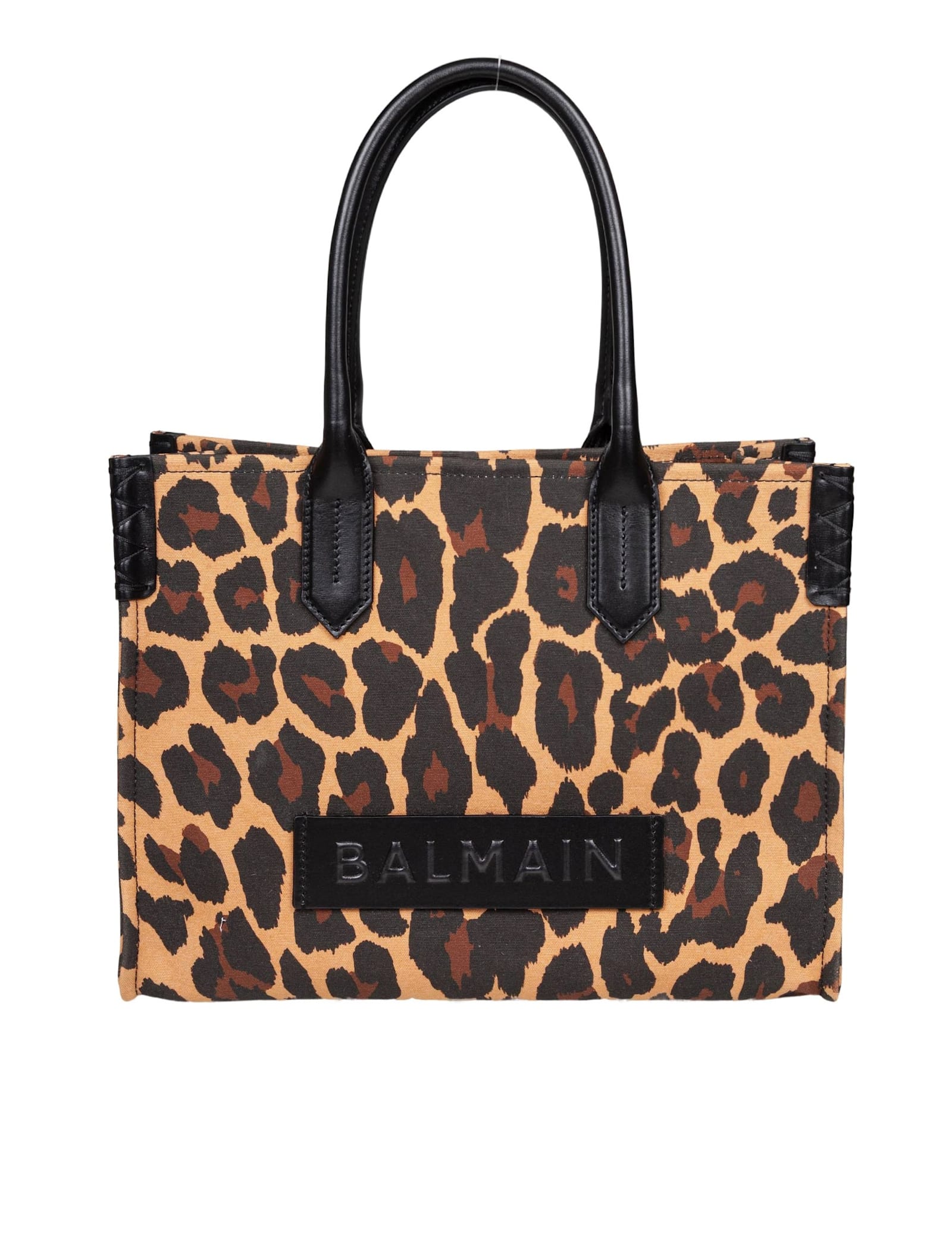 Balmain B-army 36 Canvas Tote Bag With Leopard Print In Multi