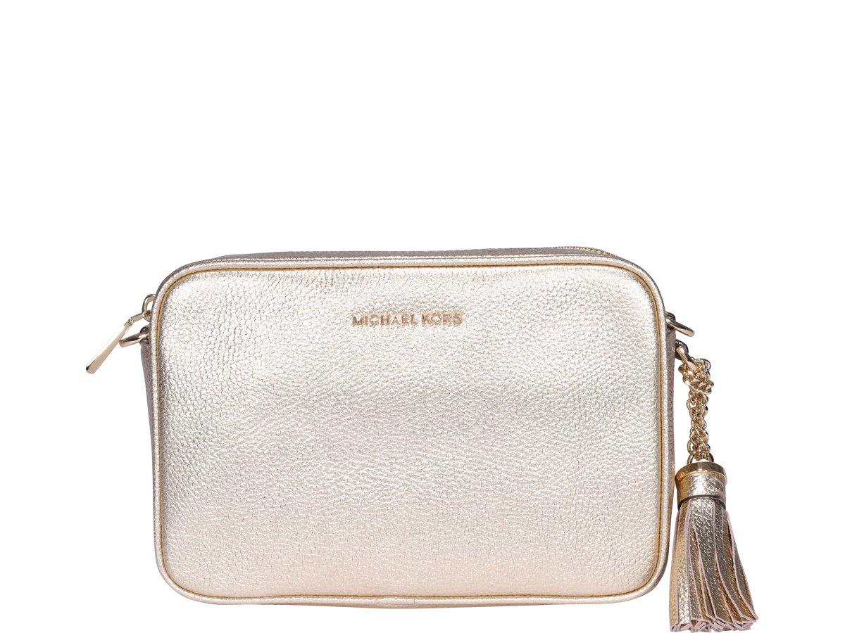 Shop Michael Michael Kors Ginny Crossbody Bag In Pale Gold