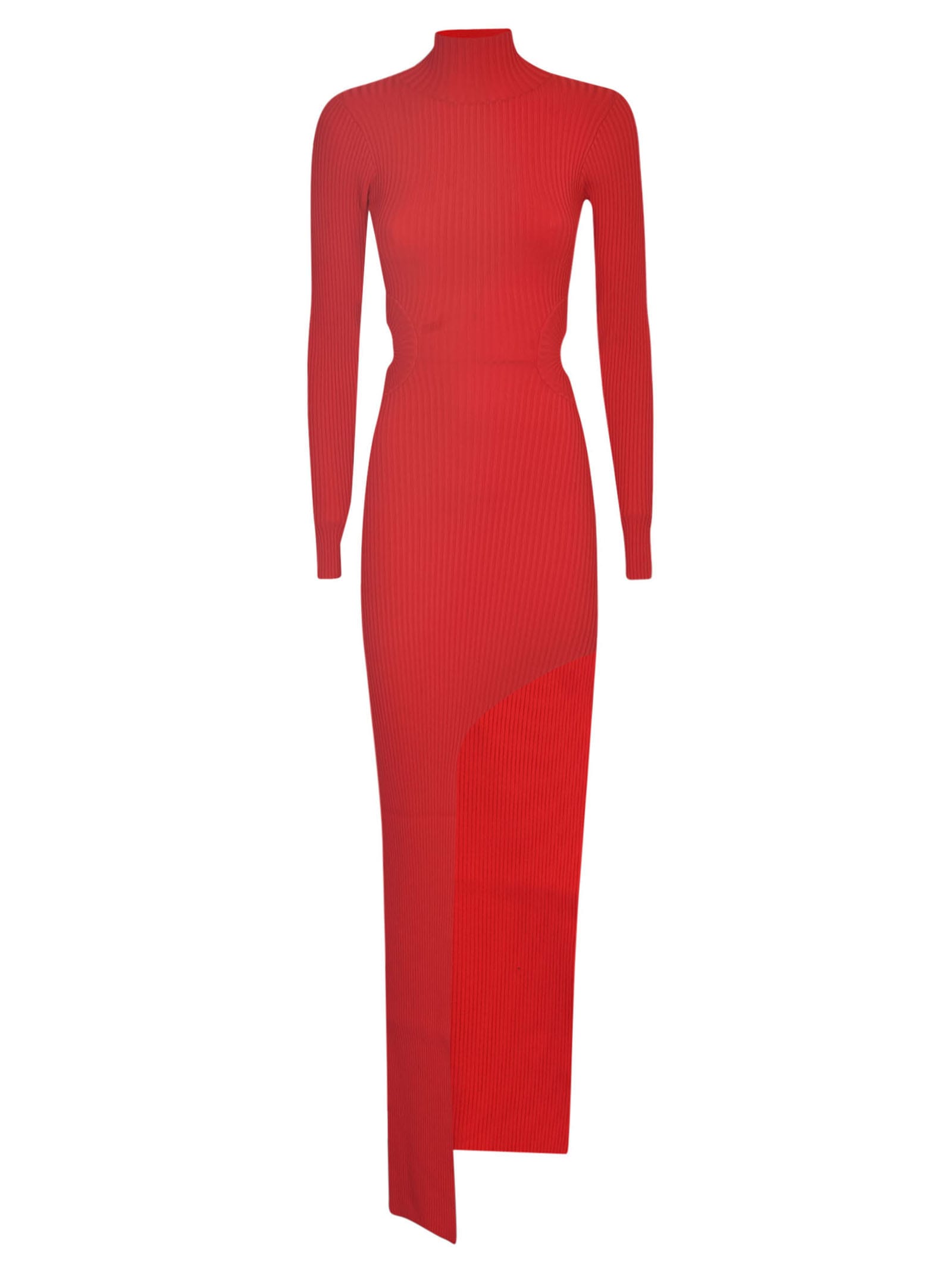 David Koma Ribbed Asymmetric Dress In Red
