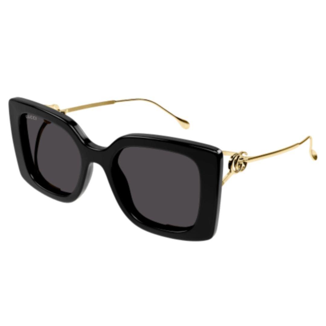 Shop Gucci Square Frame Sunglasses In 001 Black Gold Grey