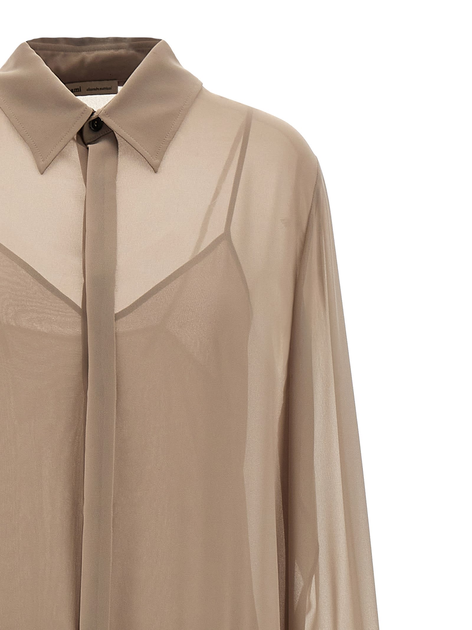 Ami Alexandre Mattiussi Pleated Midi Shirt Dress In Nude