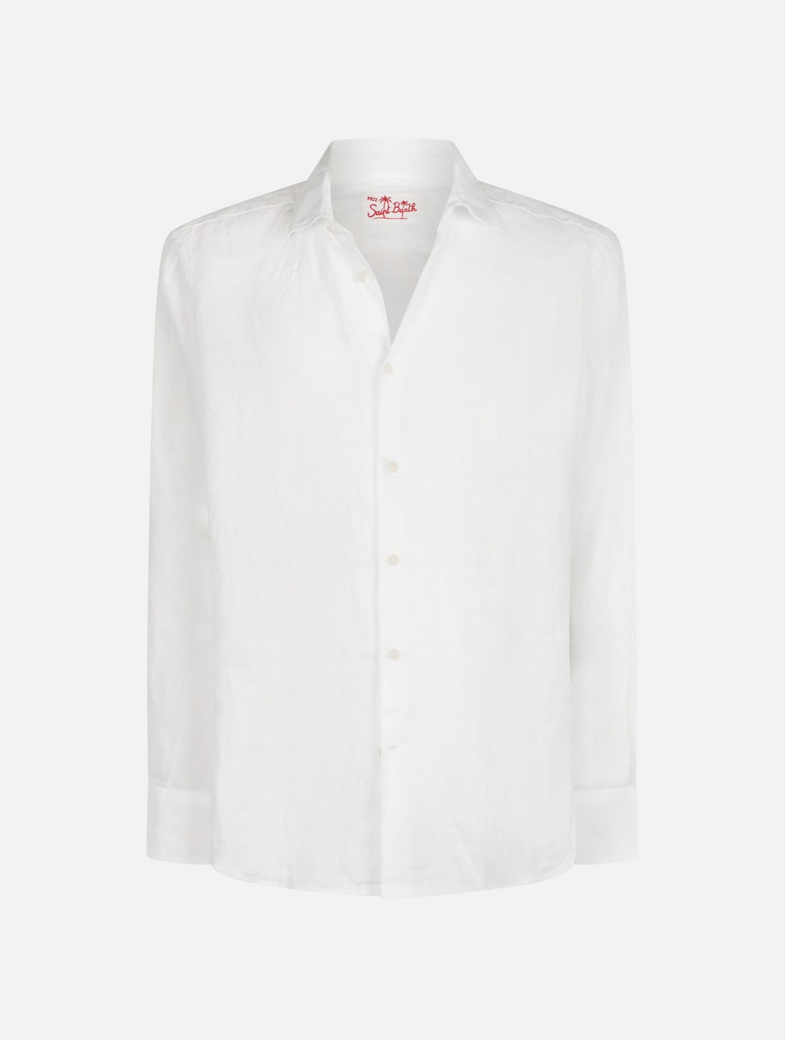 Mc2 Saint Barth Man White Linen Shirt Pamplona In Neutral