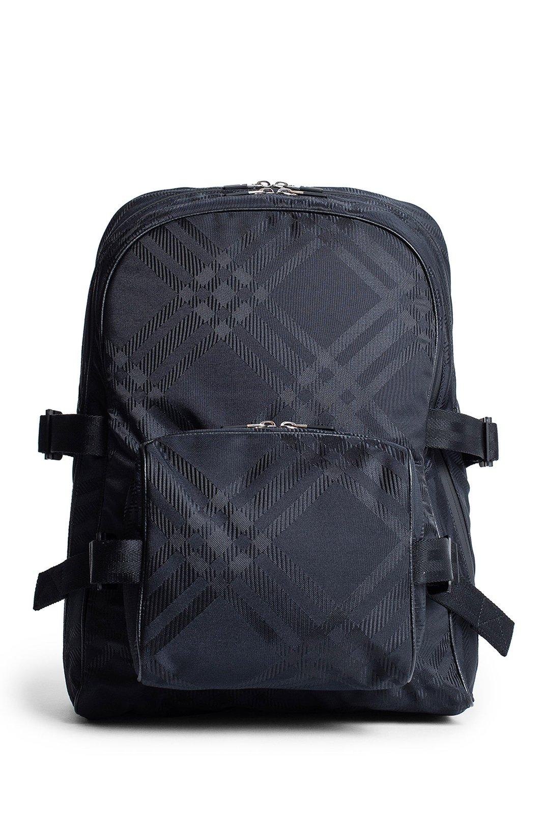 Burberry Check-printed Jacquard Zipped Backpack In Black