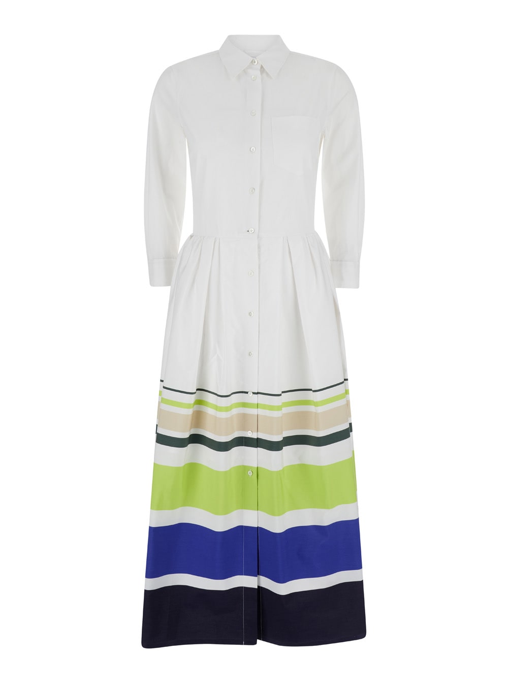 Shop Sara Roka White Chemisier Long Dress In Cotton Woman In Multicolor