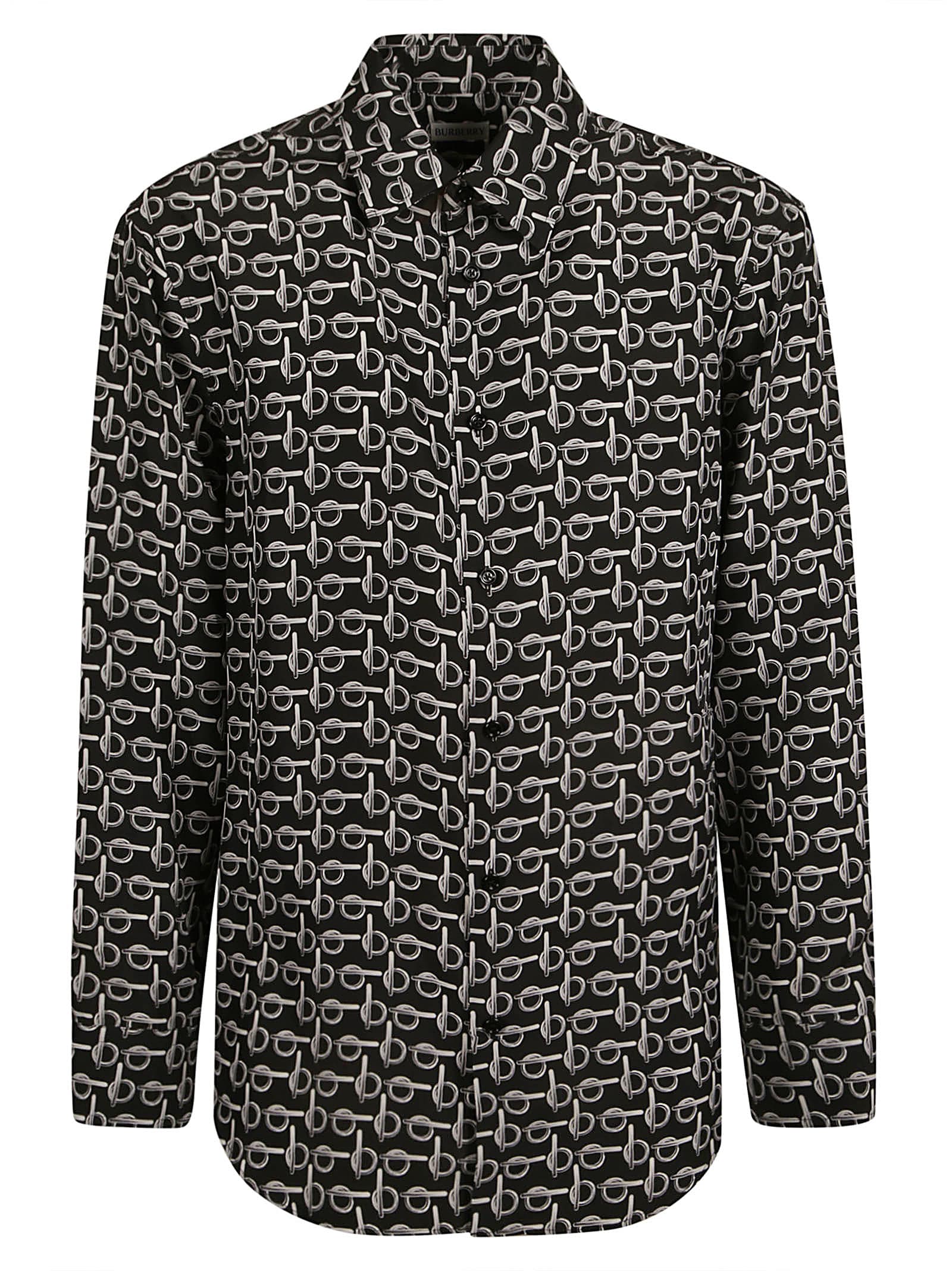 Shop Burberry All-over Printed Round Hem Shirt In Silver/black