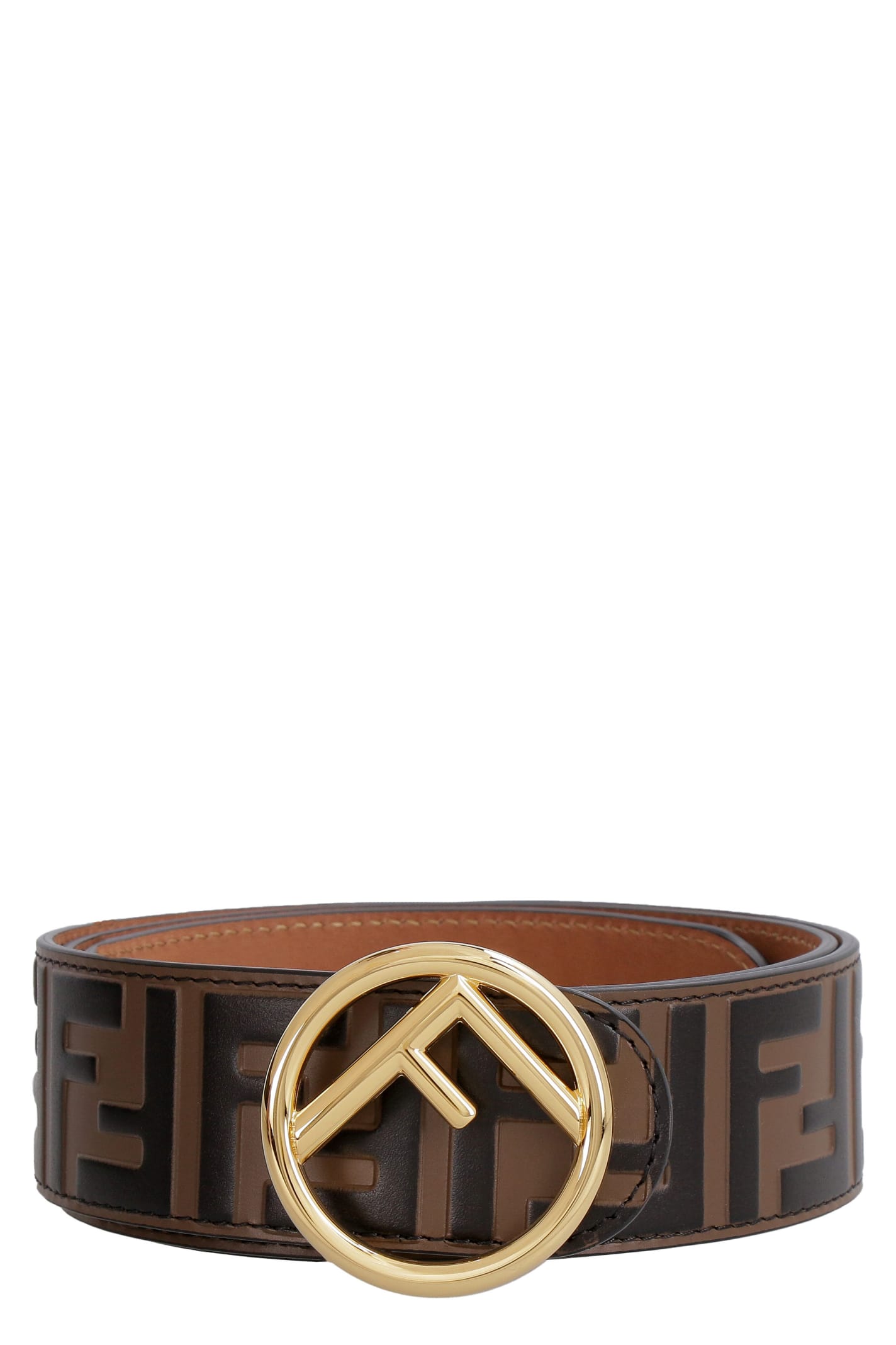 Fendi Leather Belt With Metal Buckle In Brown
