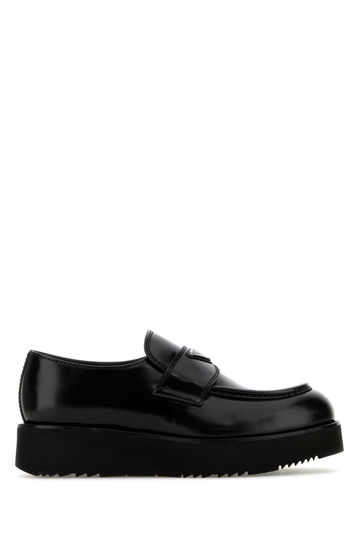 Shop Prada Black Leather Loafers In Nero