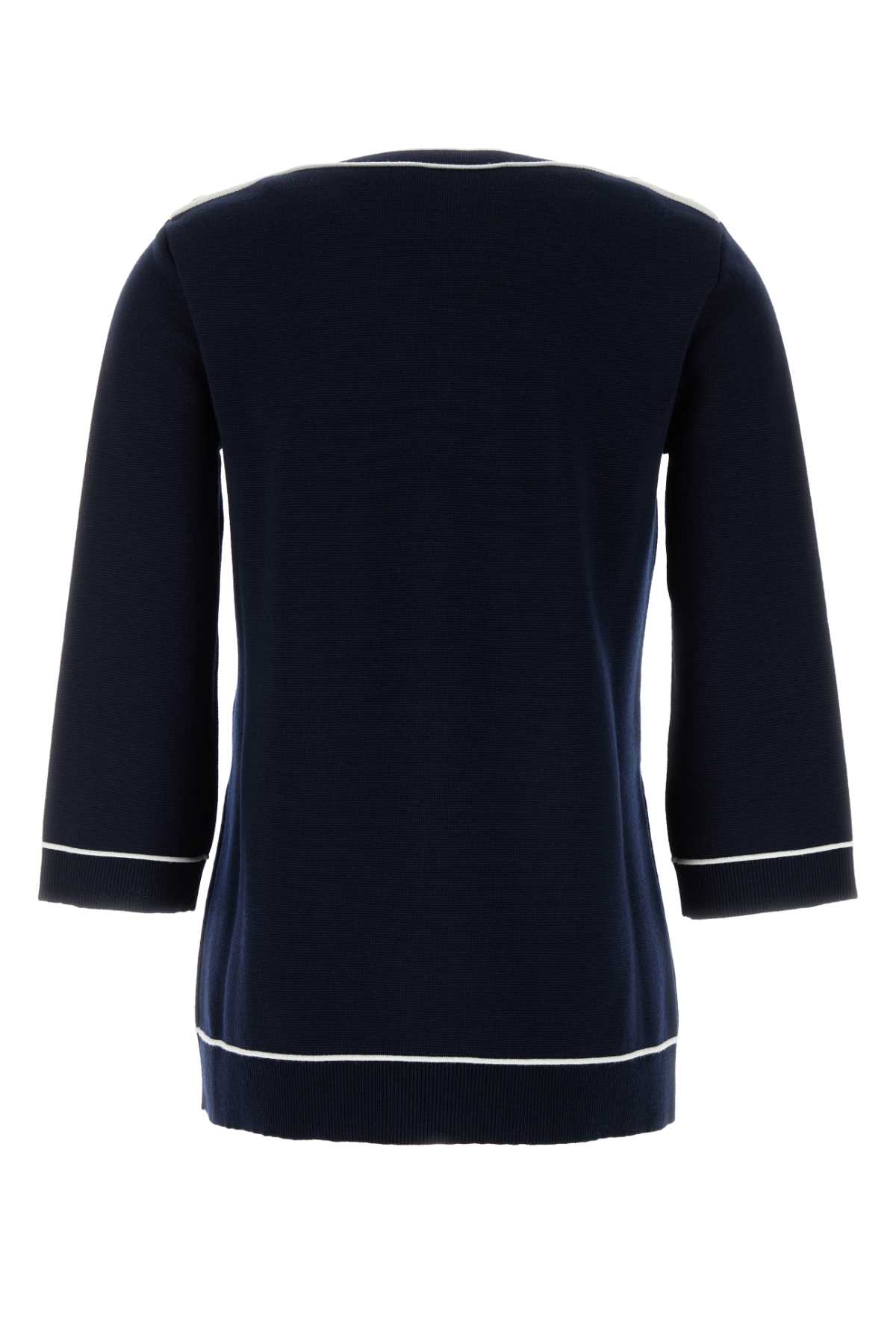 Gucci Oversize Wool Sweater With Contrast Trim And Button Detail In Navywhite