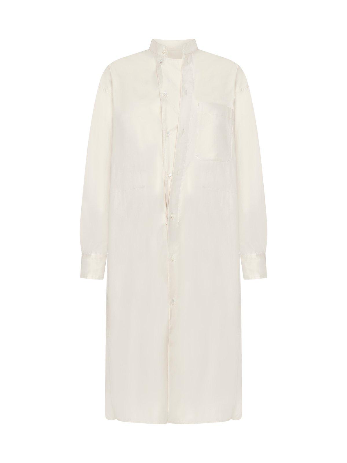 Shop Lemaire Officer Collar Shirt Dress In Ivory