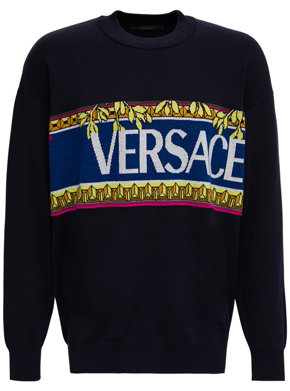 Versace Cotton Blend Sweater With Logo
