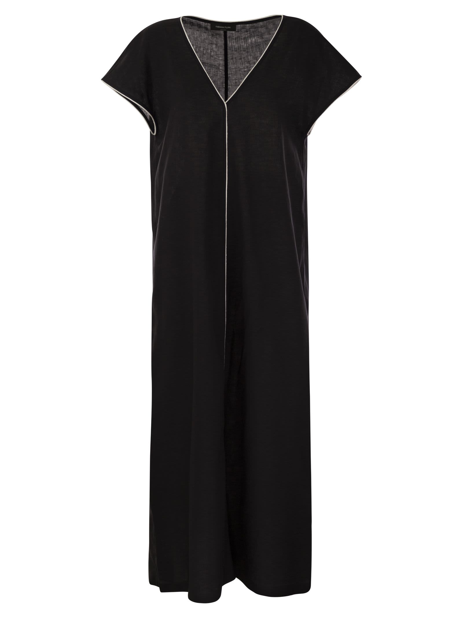 Shop Fabiana Filippi Linen V-neck Dress In Black