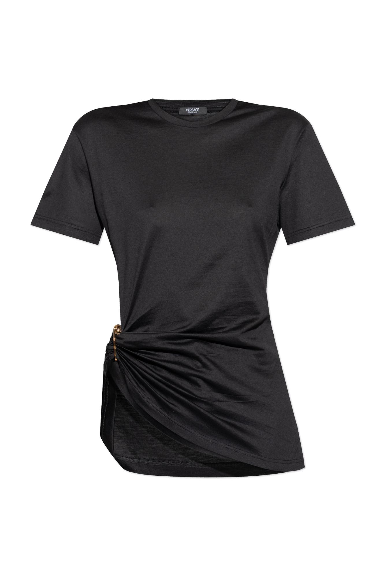 Versace T-shirt With Decorative Safety Pin In Black