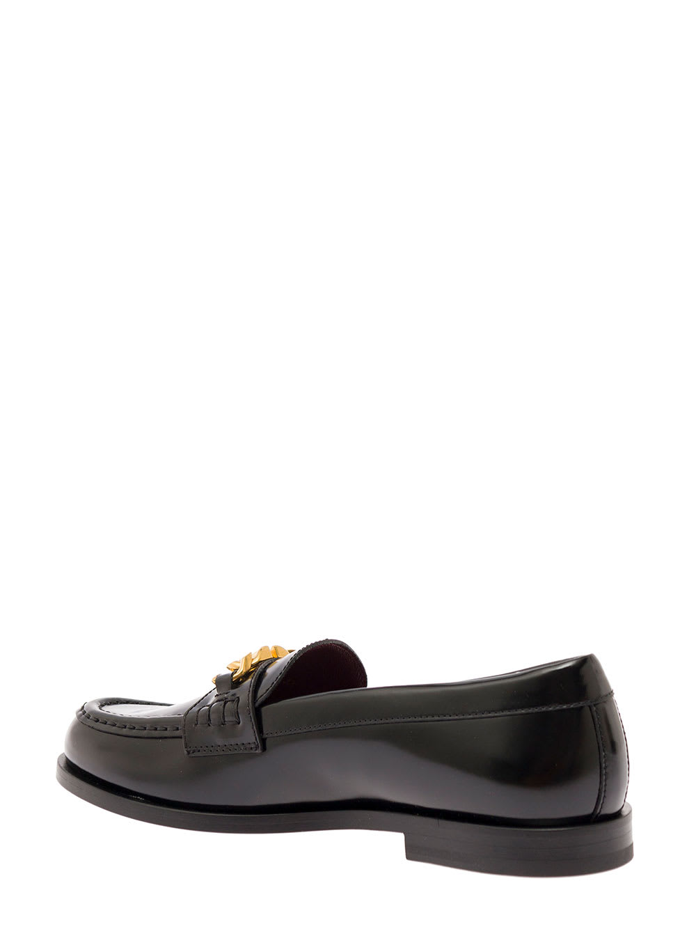 Valentino Black Leather Vlogo Chain Loafers In Multi