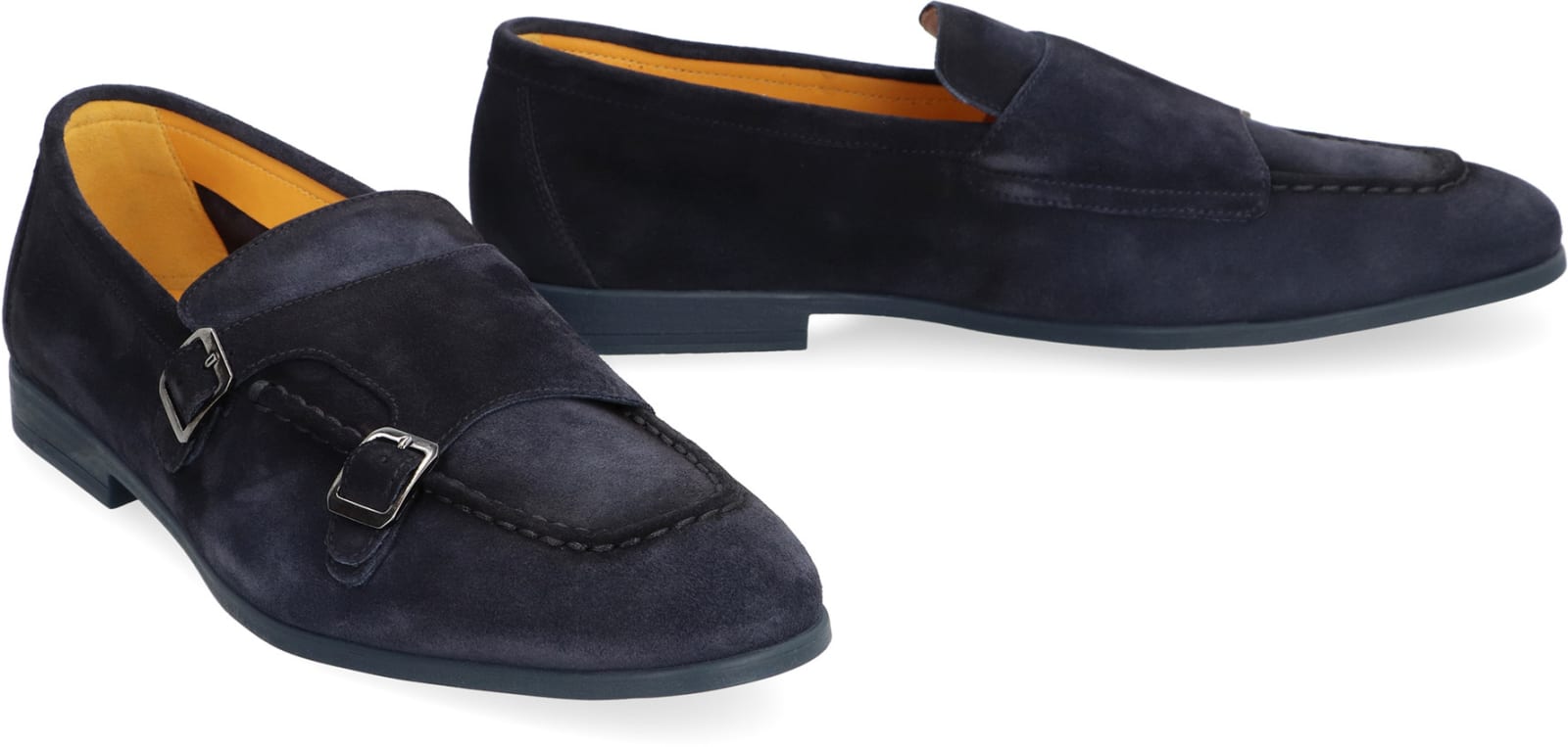Doucal's Duke Suede Monk-strap Shoes In Blue