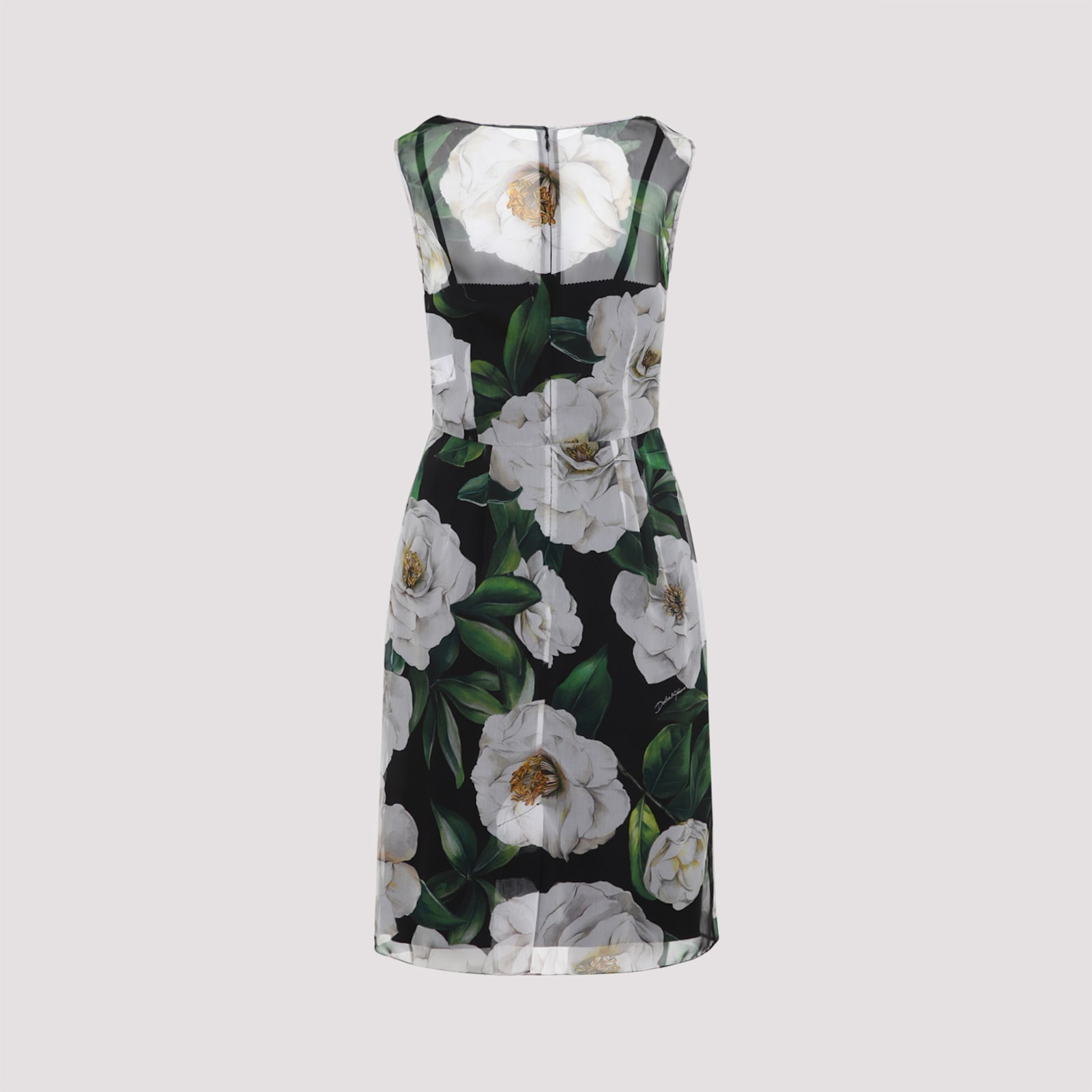 Dolce & Gabbana Black Pencil Dress With Floral Print In Green