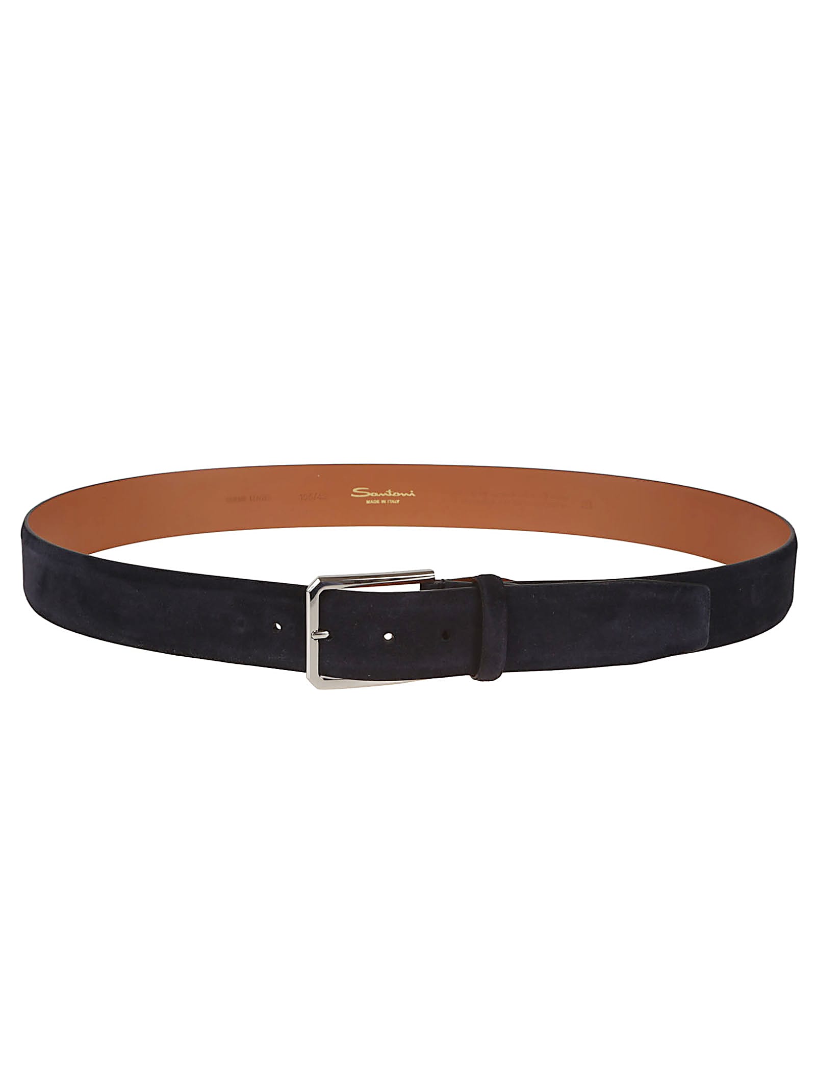 Santoni Soft Suede Belt With Square Metal Buckle In Blue