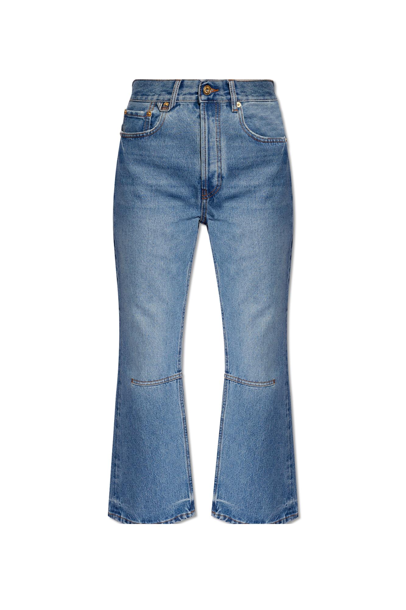 Shop Jacquemus Kick Flare Jeans In Blue/tabac 2