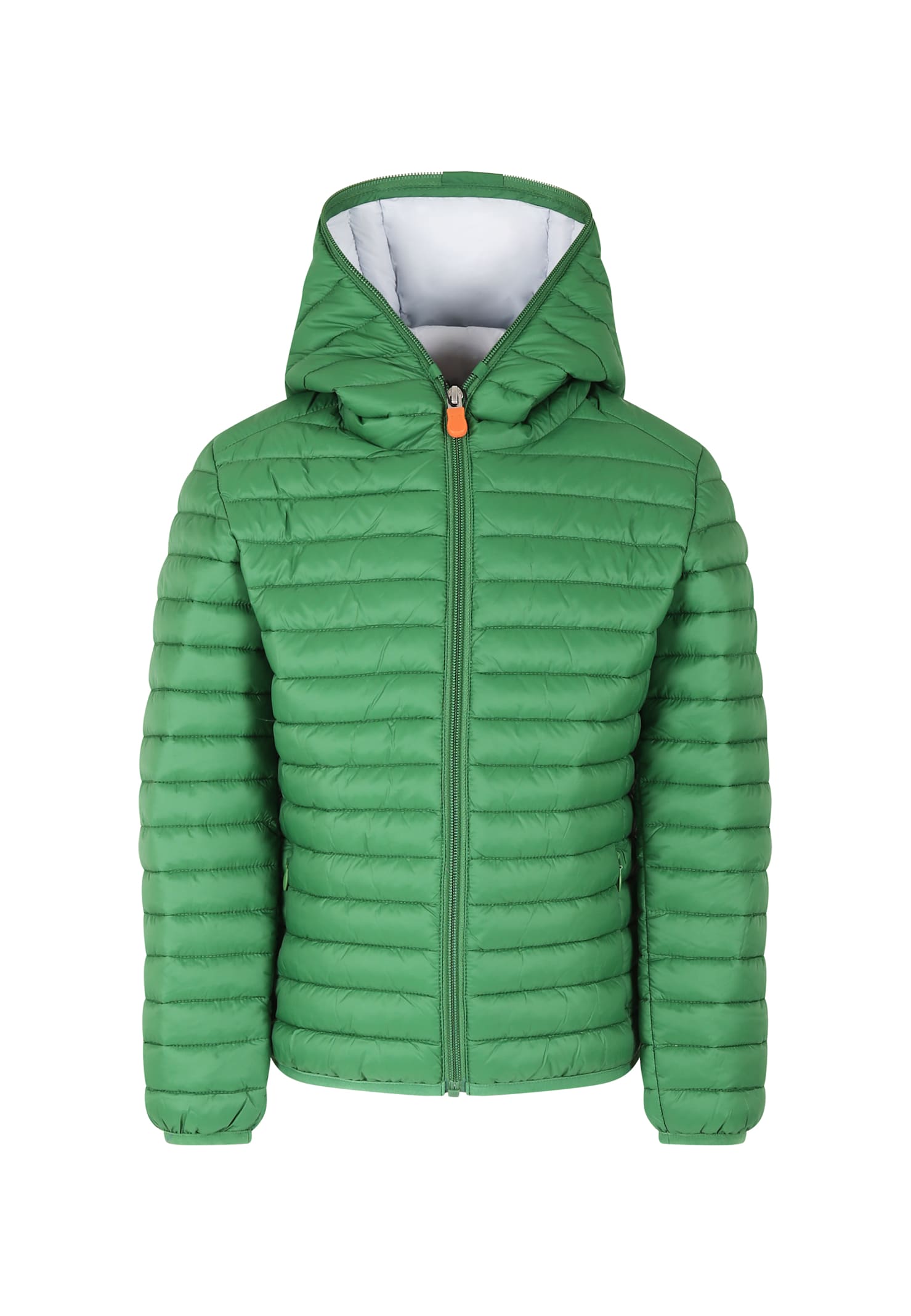 Save The Duck Green Down Jacket For Boy With Logo