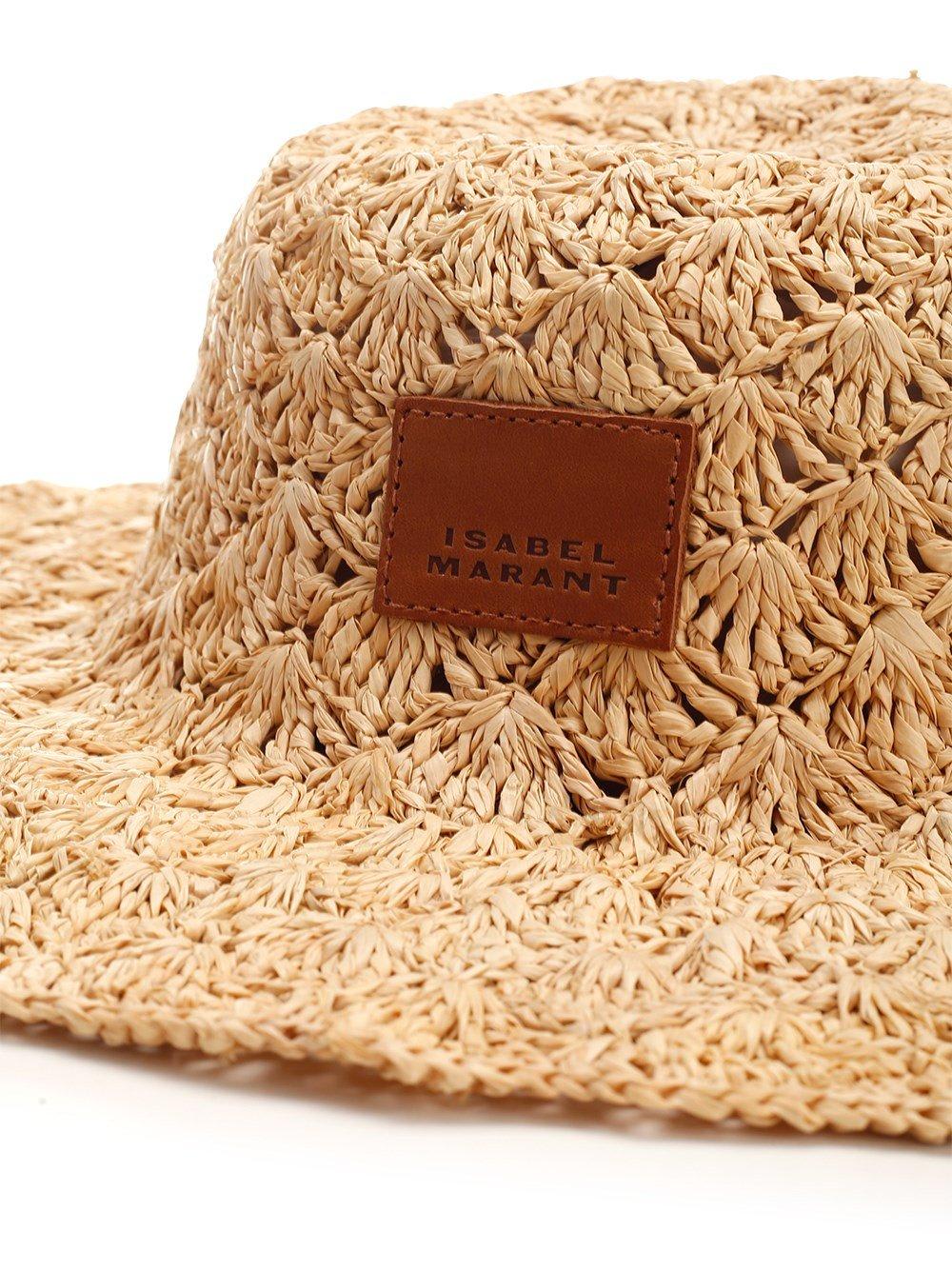 Shop Isabel Marant Logo Patch Weaved Hat In Beige