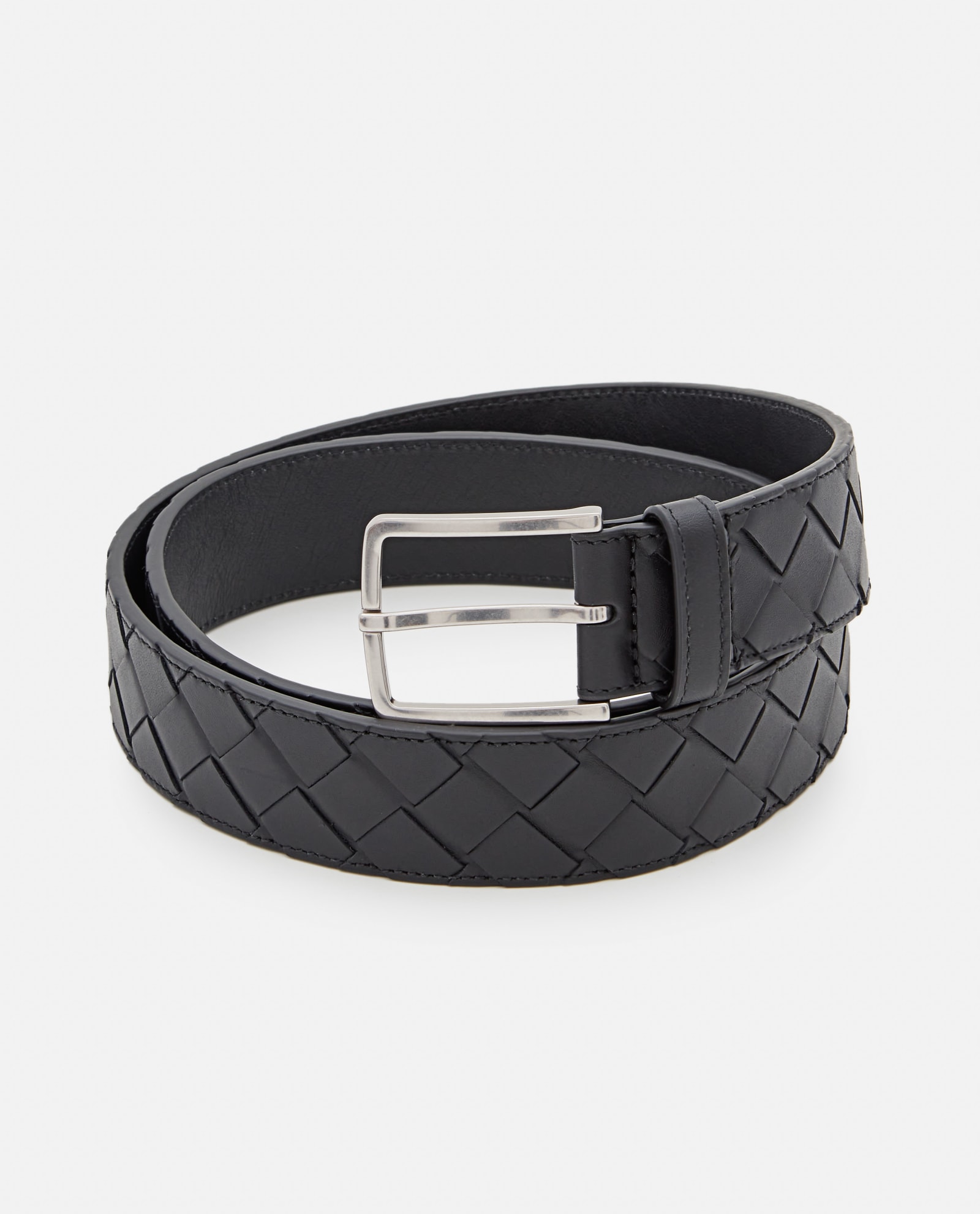 Shop Bottega Veneta Intreccio Leather Belt In Black