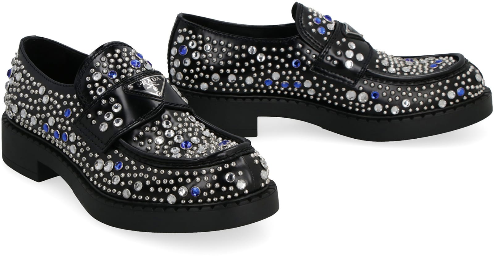 Prada Men's Leather Derby Shoes with Studs and Rhinestones