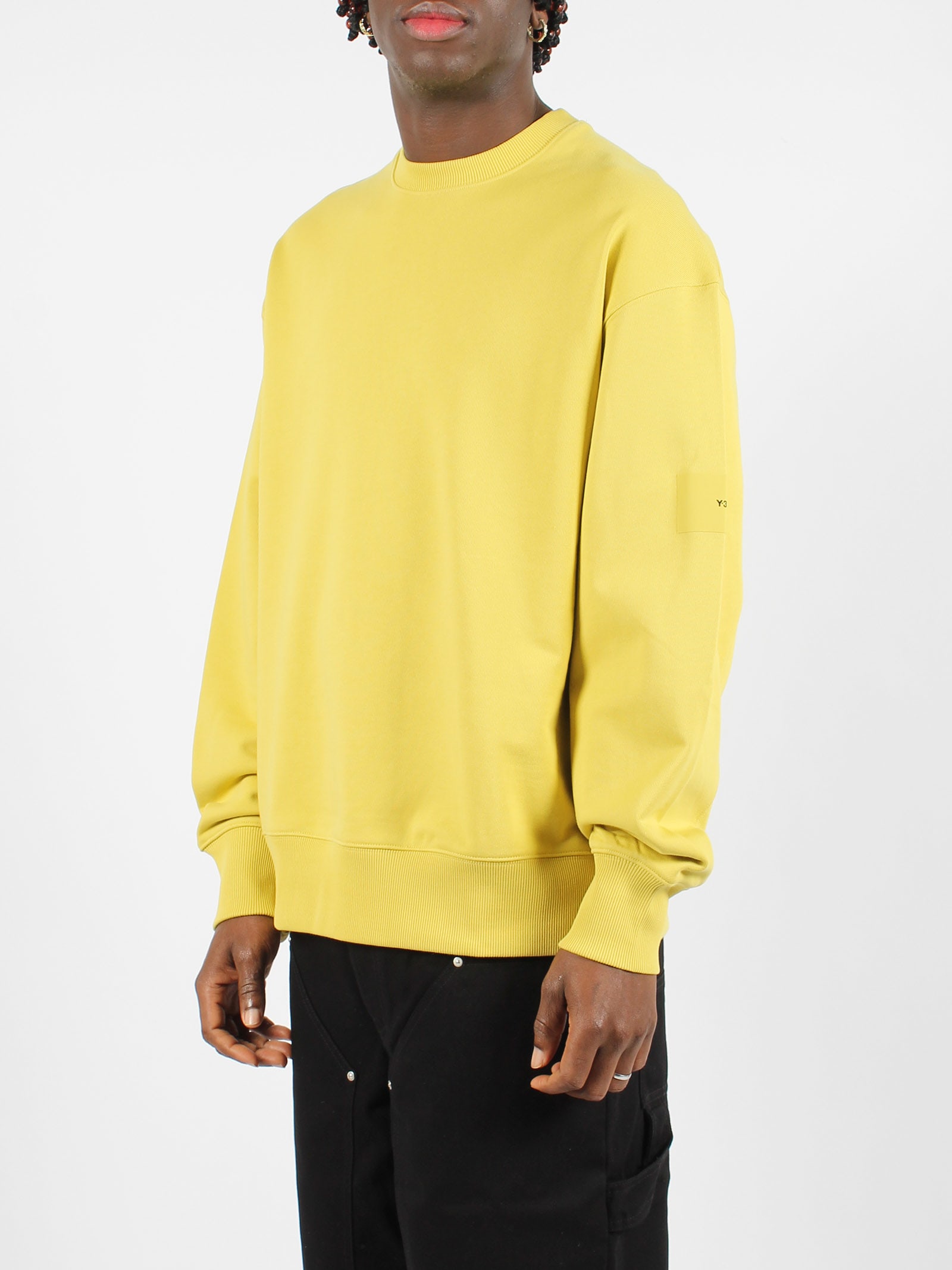 Shop Y-3 Organic Cotton Terry Crew Sweatshirt Fleece In Blanch Yellow