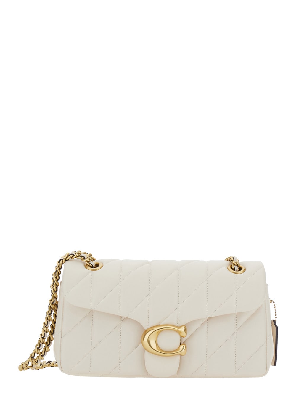 tabby 26 White Quilted Crossbody Bag With Chain-link Leather Shoulder Straps And Logo Plaque On The Front In Leather Woman