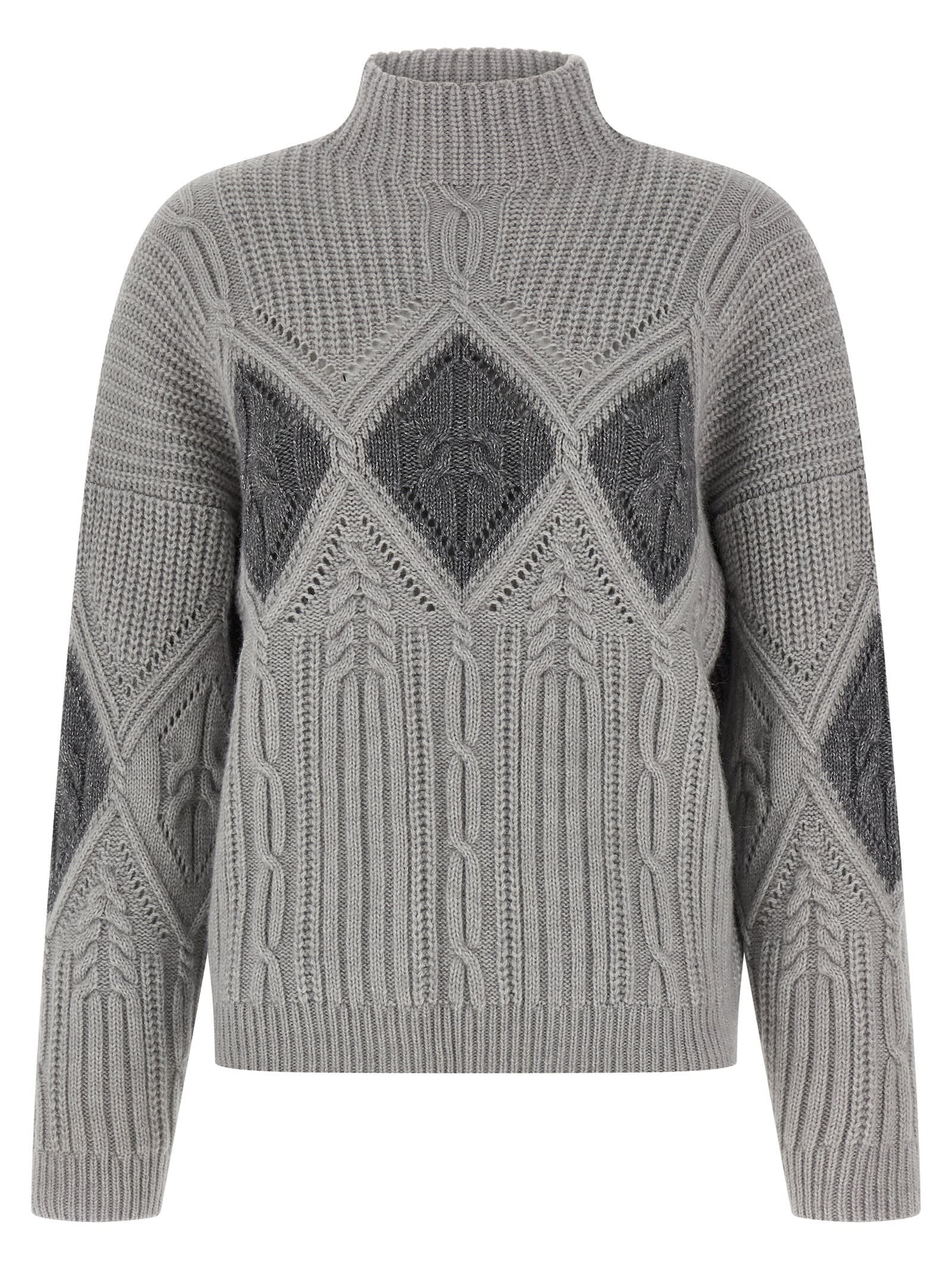 Twinset Lozenge Intarsia Sweater In Gray