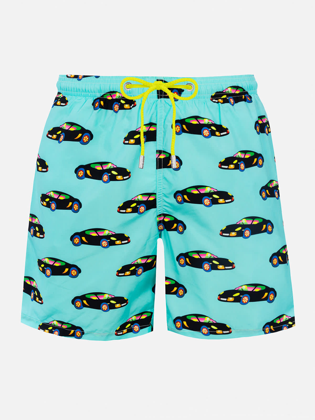 MC2 SAINT BARTH MAN LIGHTWEIGHT FABRIC SWIM-SHORTS LIGHTING WITH LODOLA CAR PRINT MARCO LODOLA SPECIAL EDITION