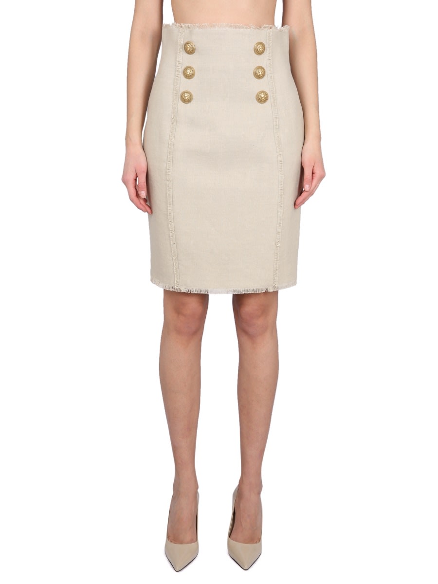 Balmain Women's Linen Midi Skirt In Beige