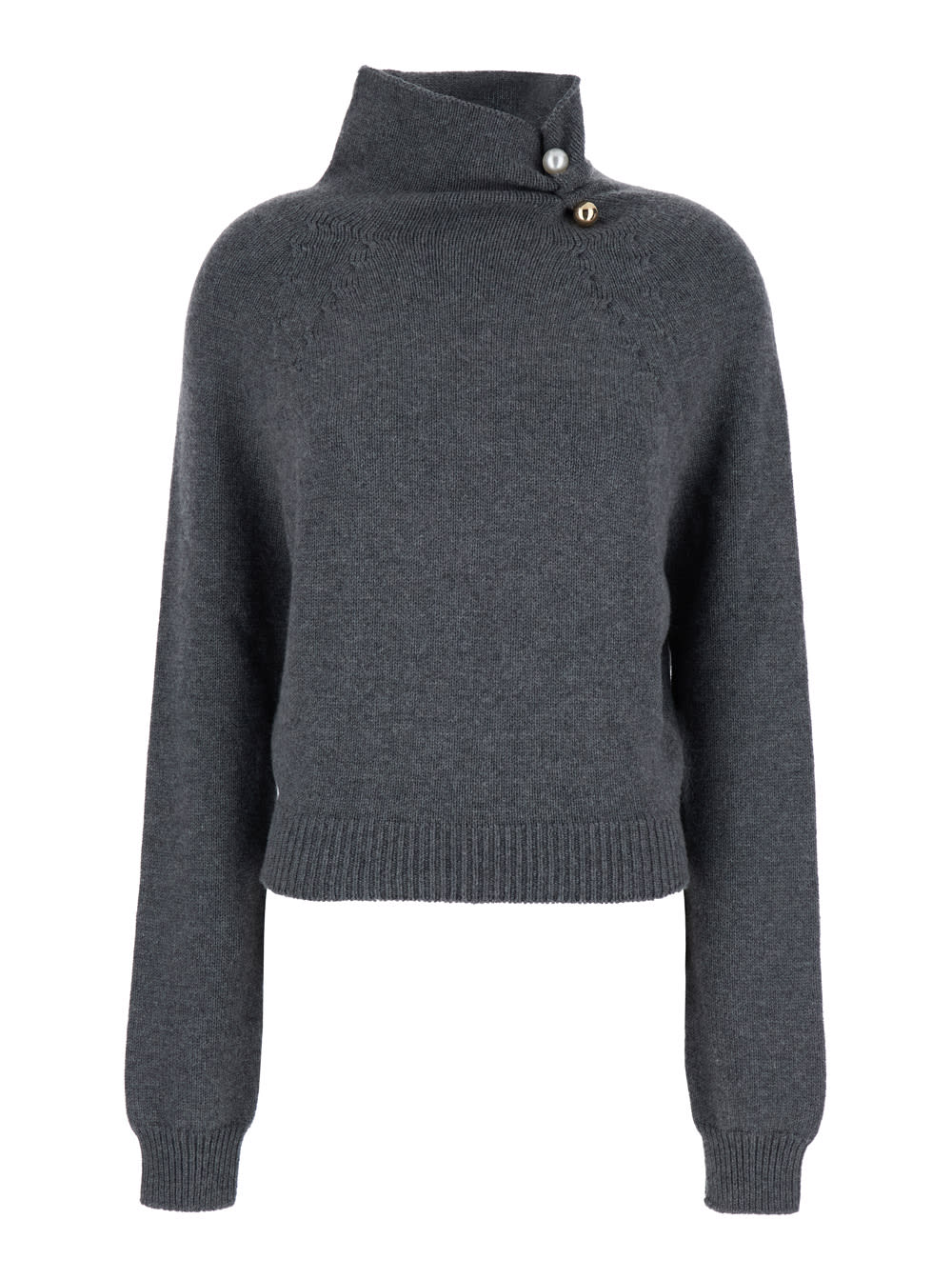 Grey High Neck Sweater With Buttons Detail On The Neck In Wool Blend Woman