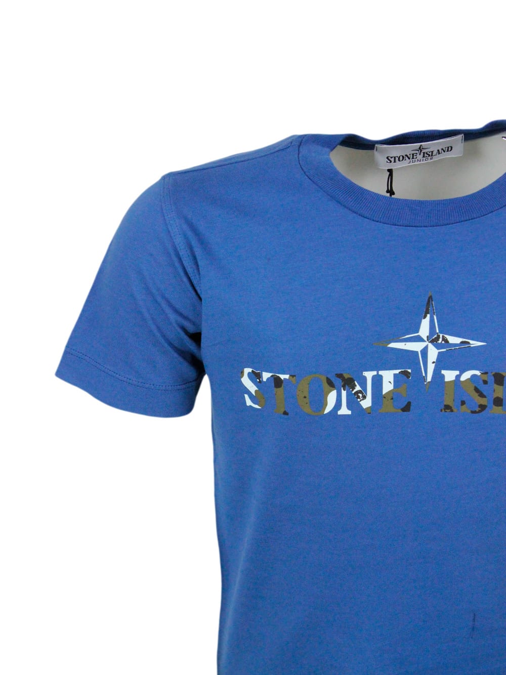 Shop Stone Island 100% Cotton Short Sleeve Crew Neck T-shirt With Logo On The Chest In Blu Royal