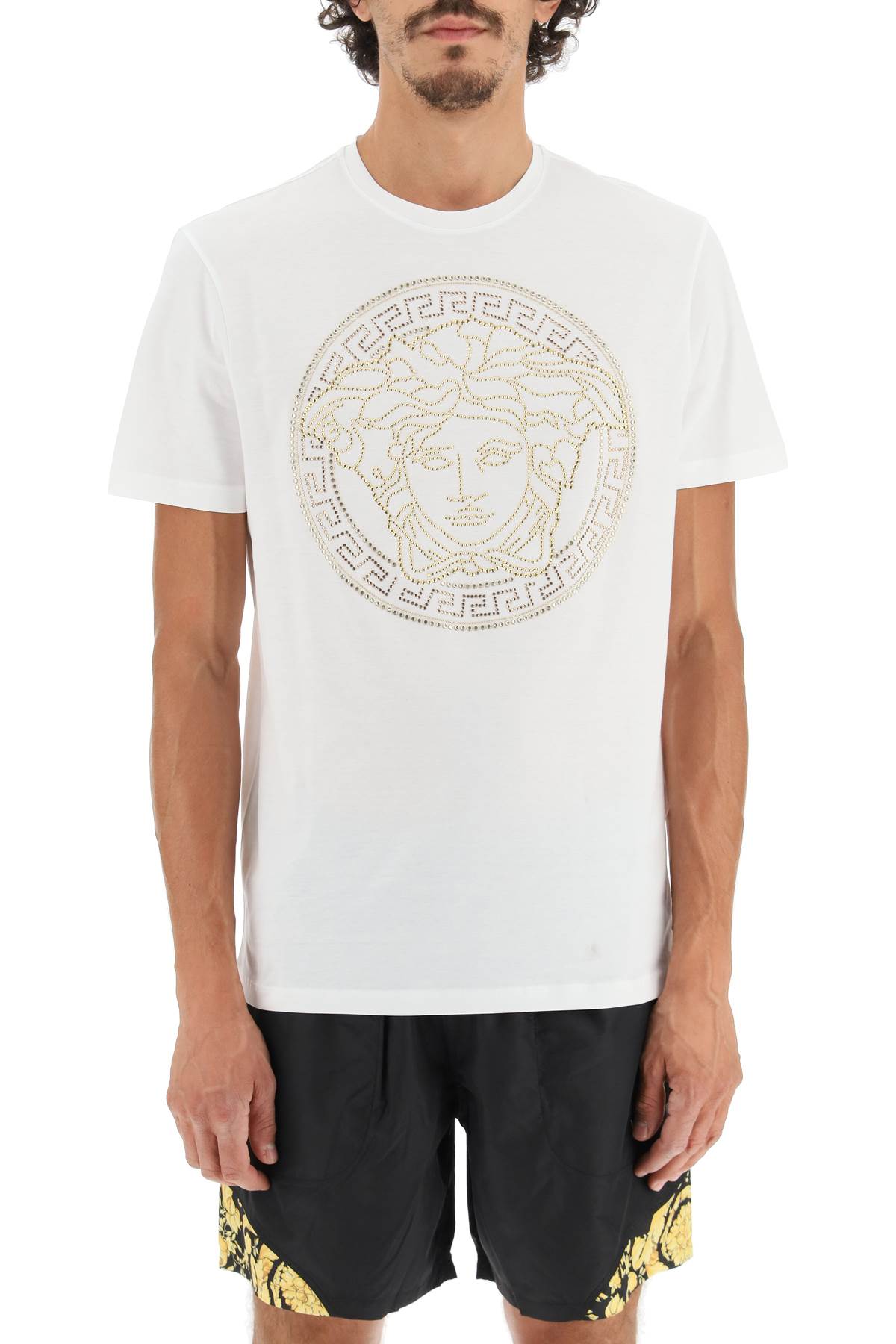 Shop Versace Medusa-studded Taylor Fit T-shirt In Optical White (white)