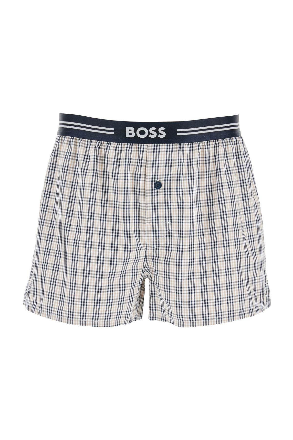 Hugo Boss Set 3 Boxer Uomo Cotone Blu Scuro Righe Quadretti Vita Elastica Aw2024 In Multi
