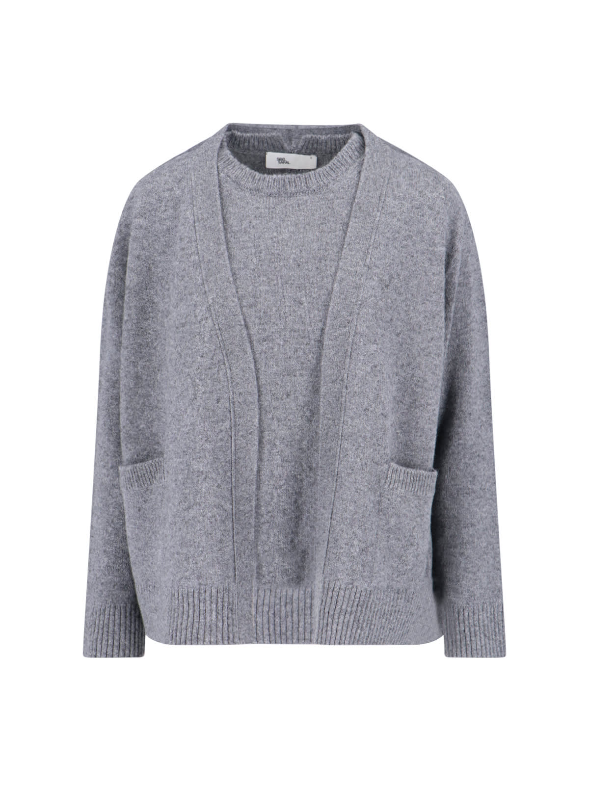 Sibel Saral Layered Medium-grey Knit Sweater With Open-front Cardigan Style In Gray