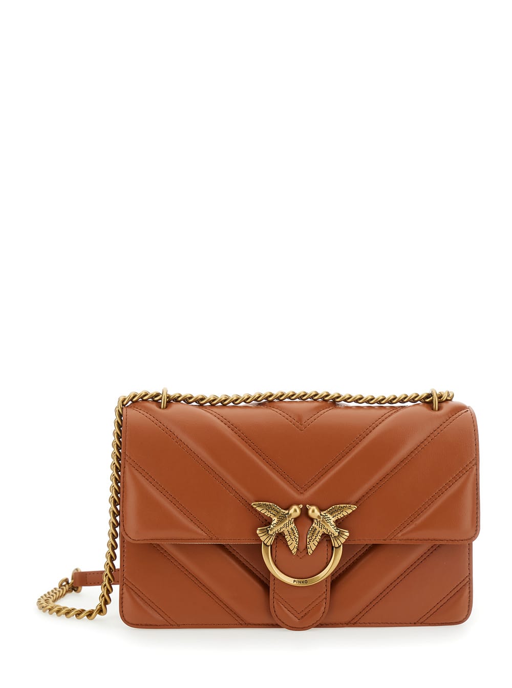Pinko Love One Leather Shoulder Bag In Leather Brown