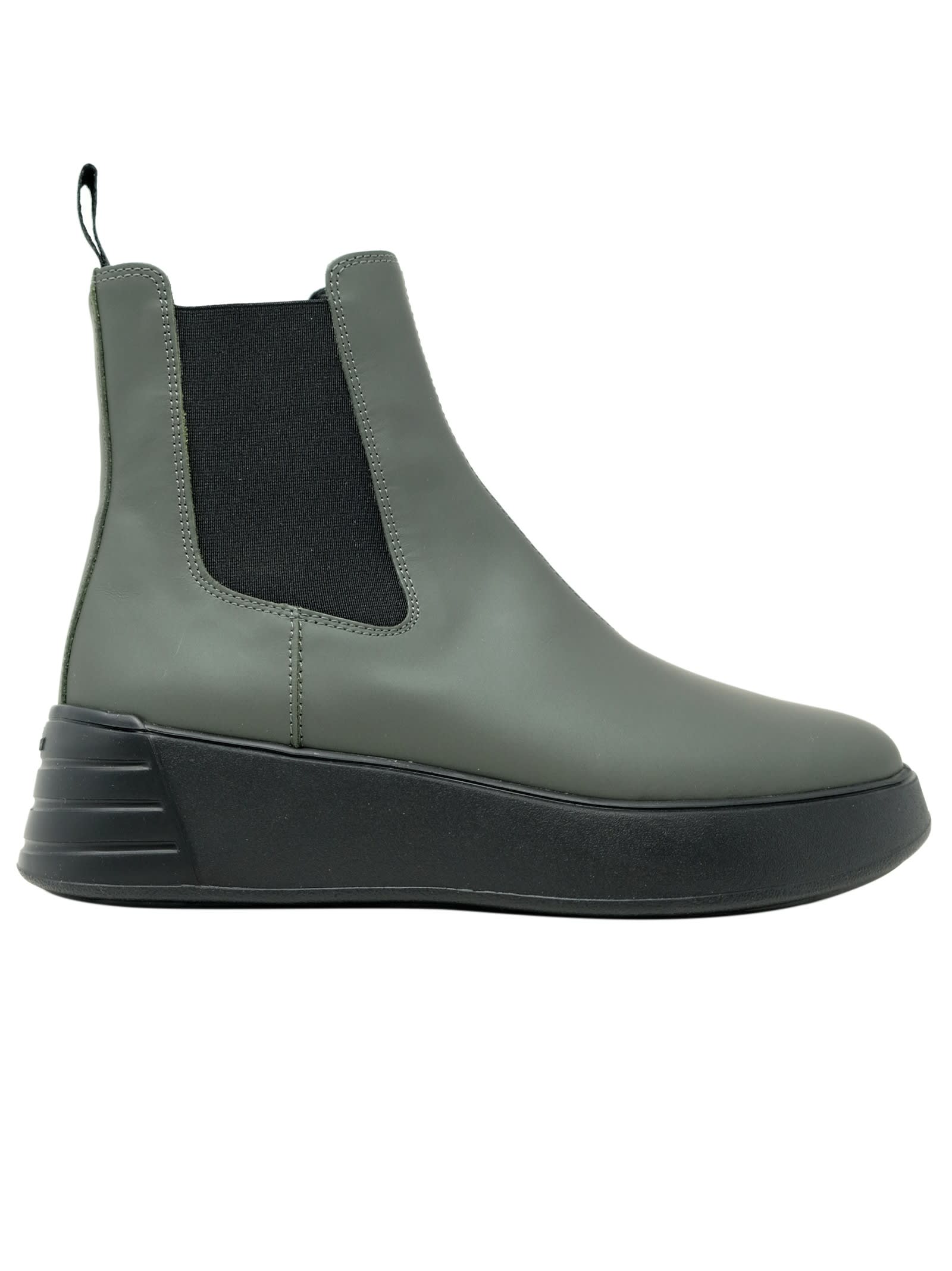 Hogan Military Green Leather Ankle Boots